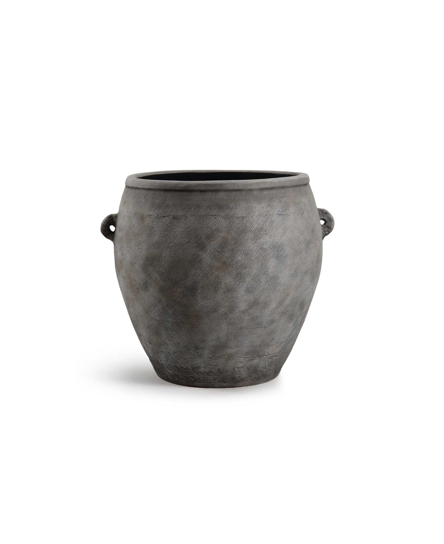 Matero de terracota envejecida oscuro con asas, ideal para exterior e interior de lujo.