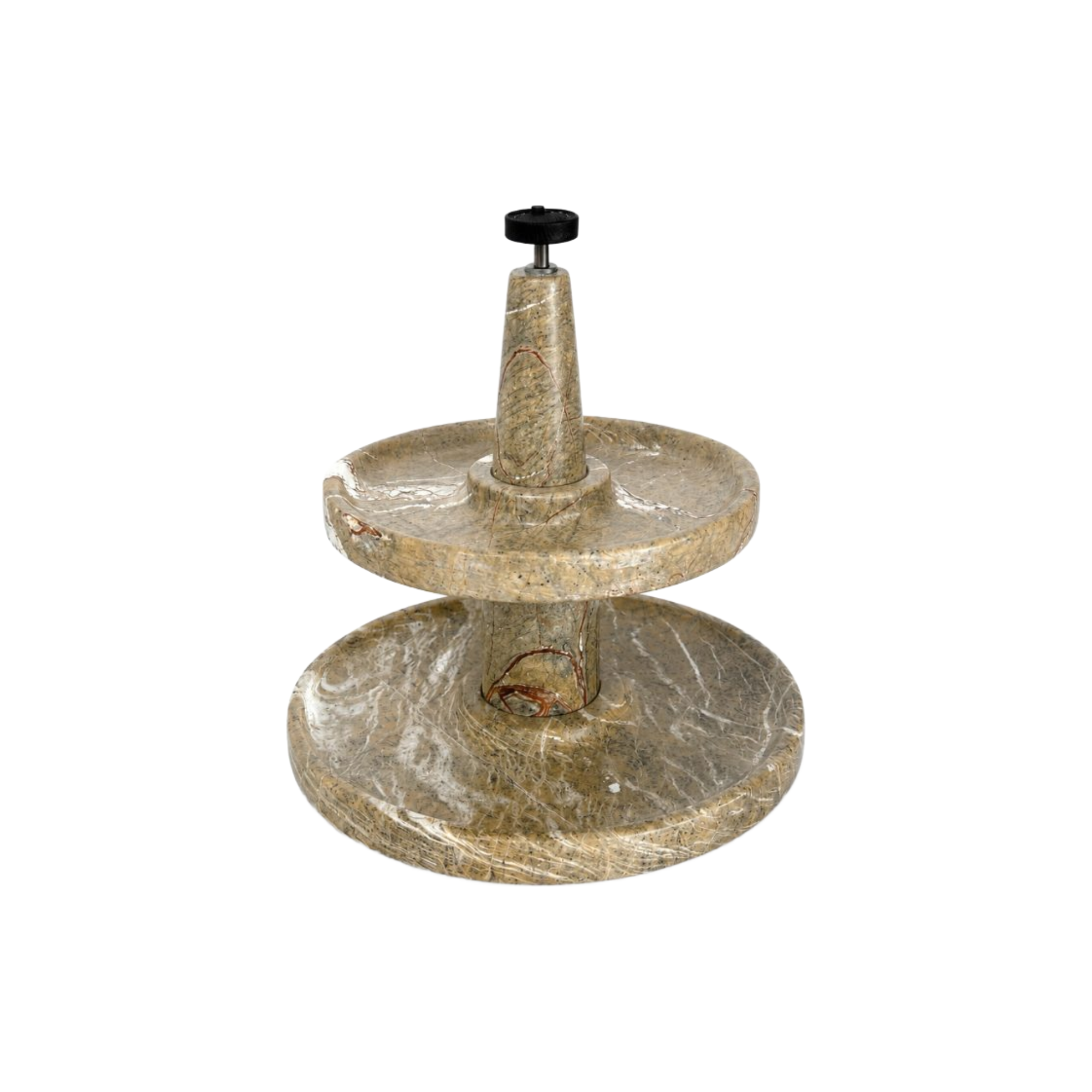 Bandeja decorativa de mármol de dos niveles, ideal para decoración del hogar en tonos tierra.