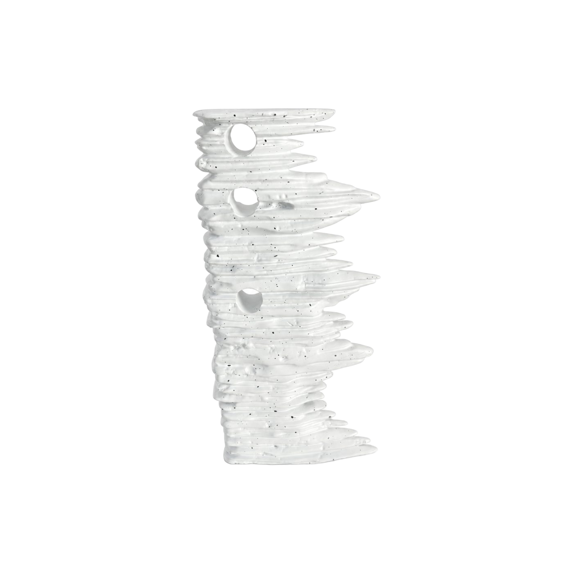 Escultura decorativa abstracta blanca con textura de capas y orificios para hogar de lujo