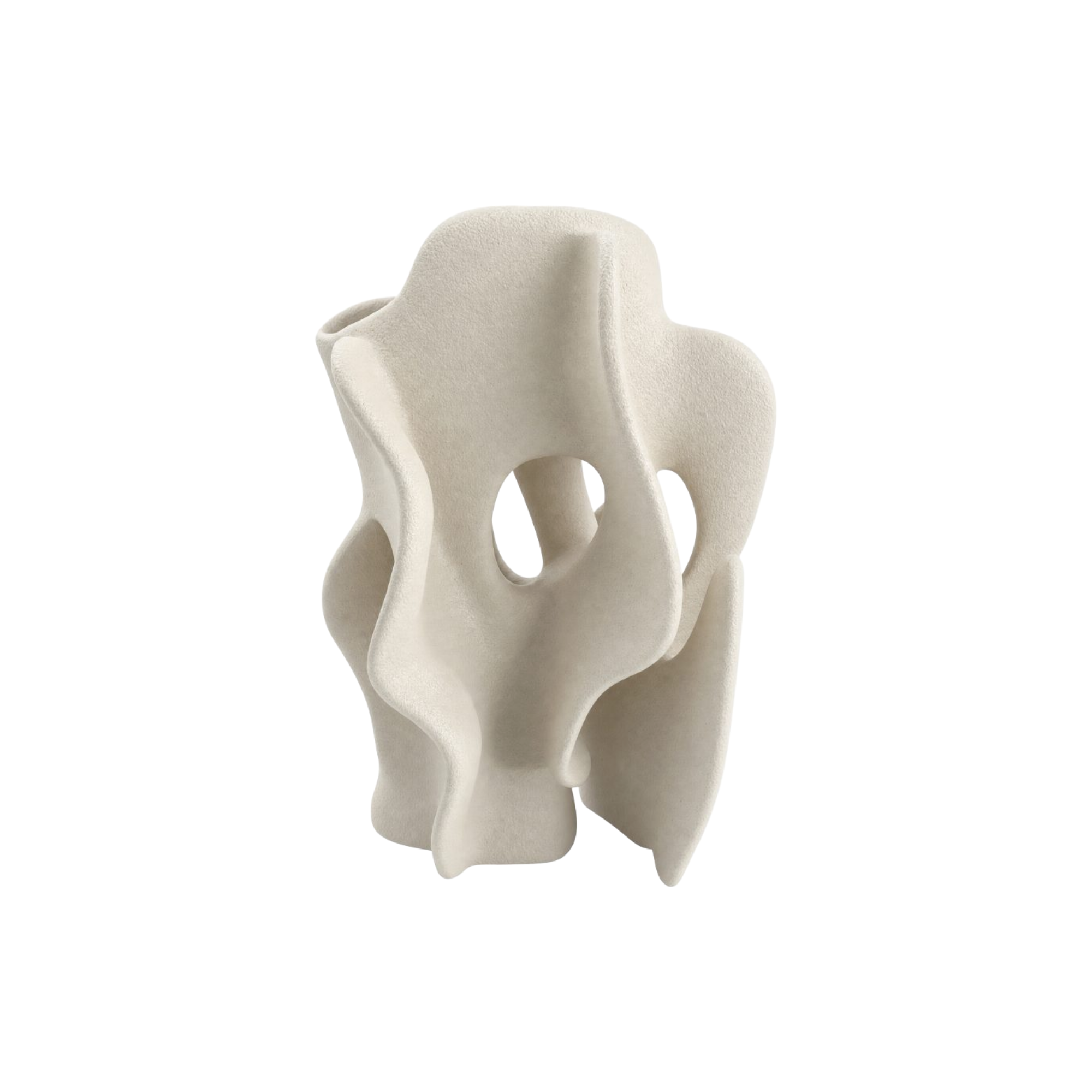 Escultura abstracta orgánica KA5039A en tono crema con formas curvas y orificios internos, ideal para decoración moderna.