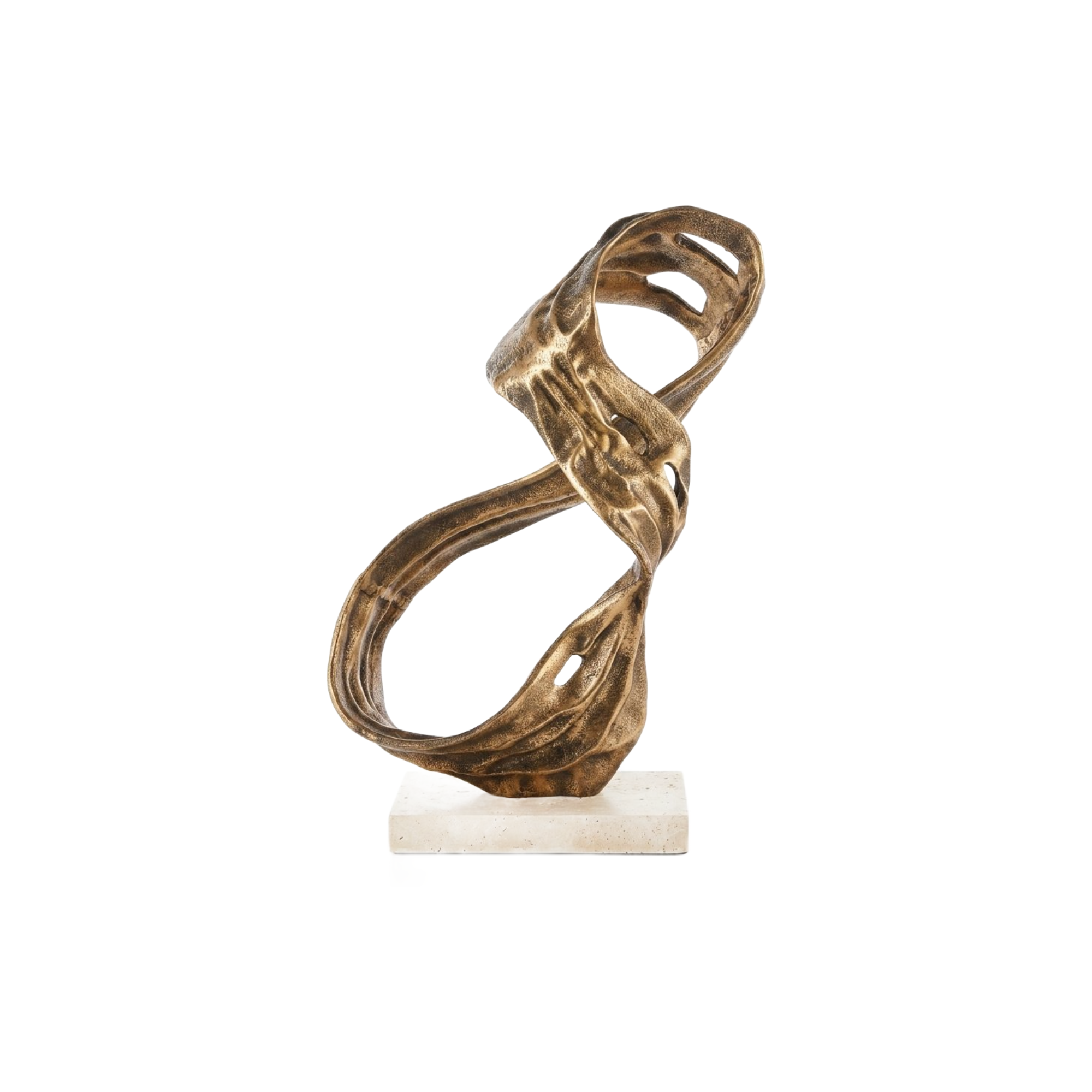 Escultura abstracta moderna KA5182A en bronce con forma orgánica y base de mármol blanco, ideal para decoración de lujo.