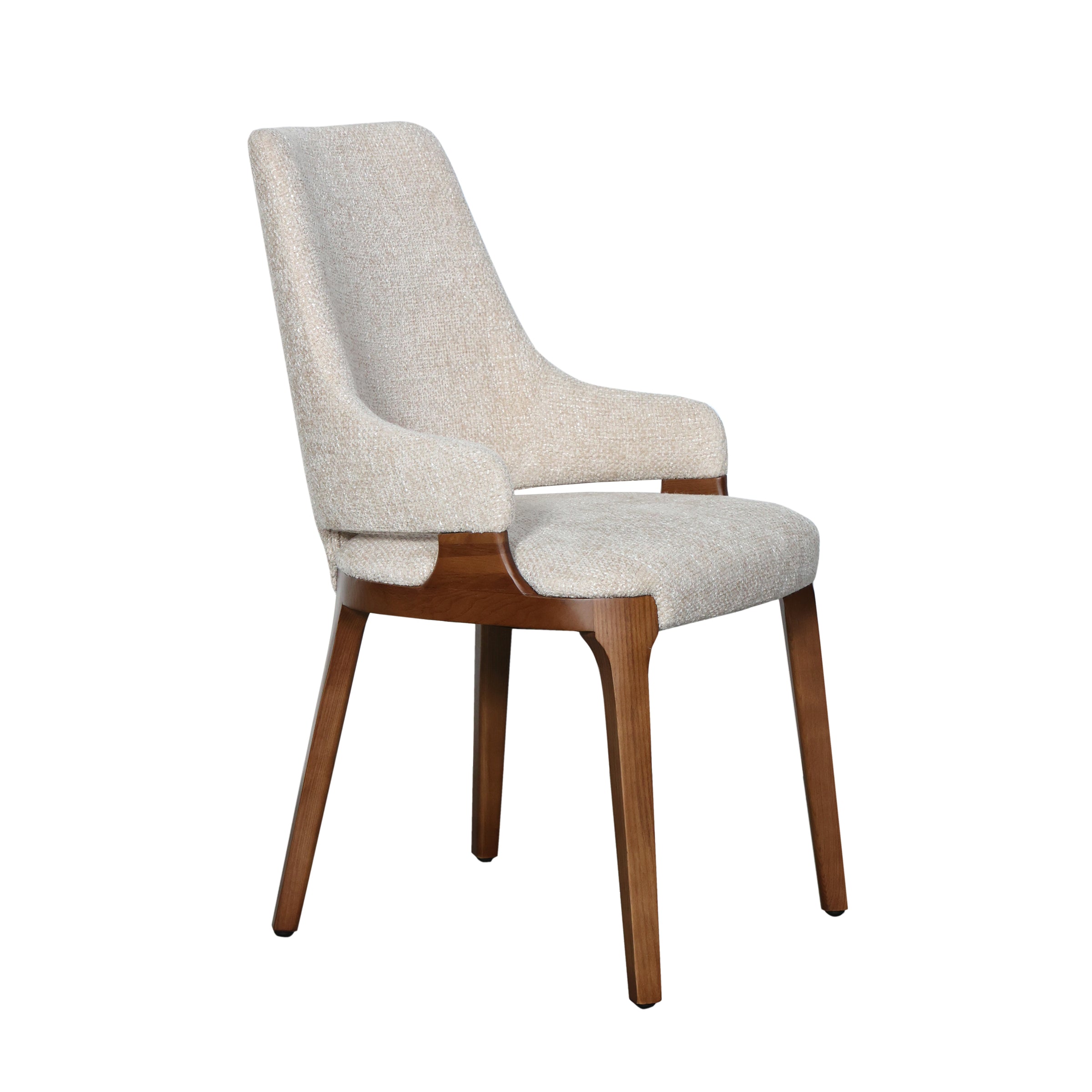 Silla de comedor beige con base de madera y asiento textil - Vilá Decoración - Muebles y decoración en Medellín y Colombia