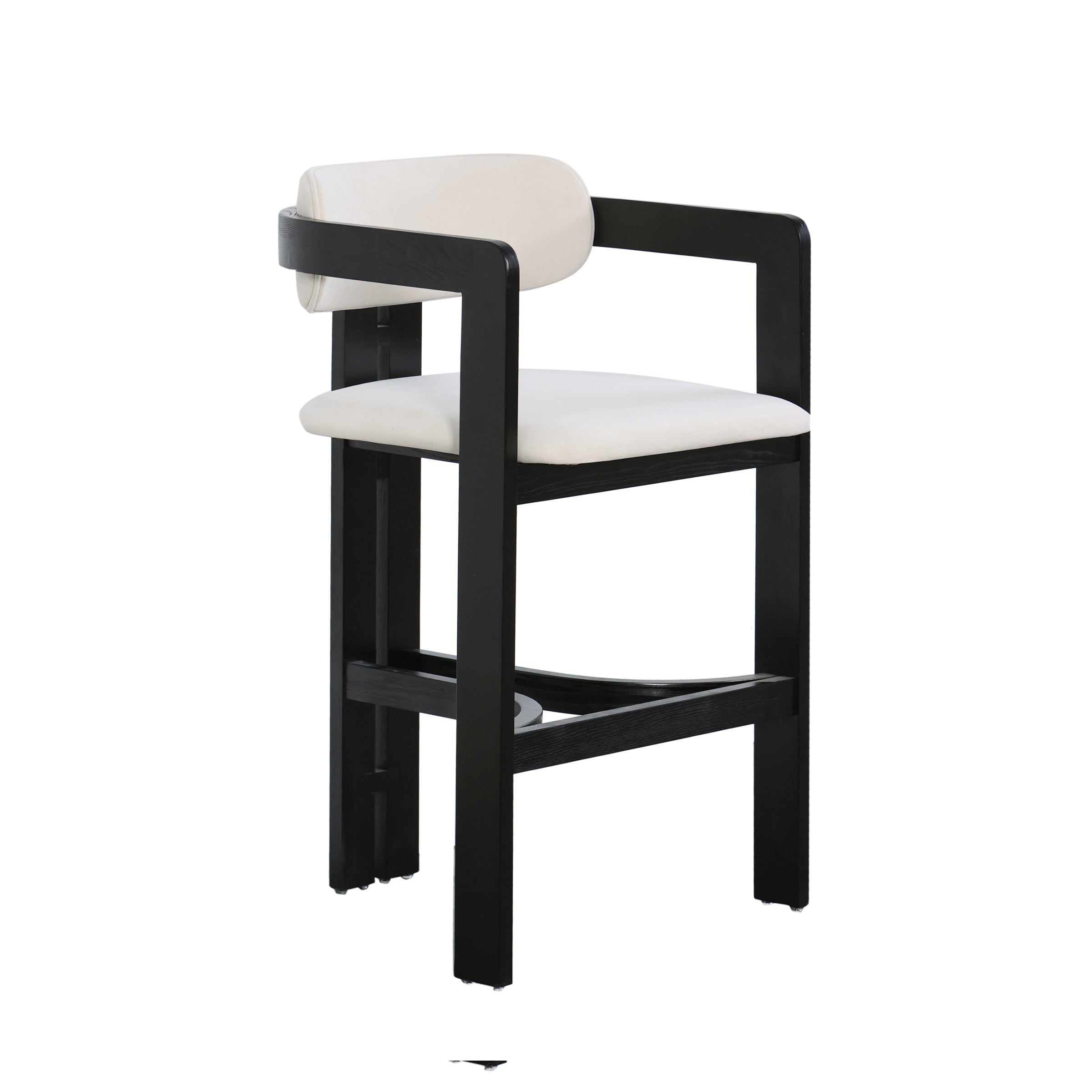 Sillón de barra con base negra y tapizado claro - Vilá Decoración - Muebles y decoración en Medellín y Colombia