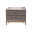 Mesita de noche gris con cajones dorados Nochero Danna - Vilá Decoración - Muebles y decoración en Medellín y Colombia