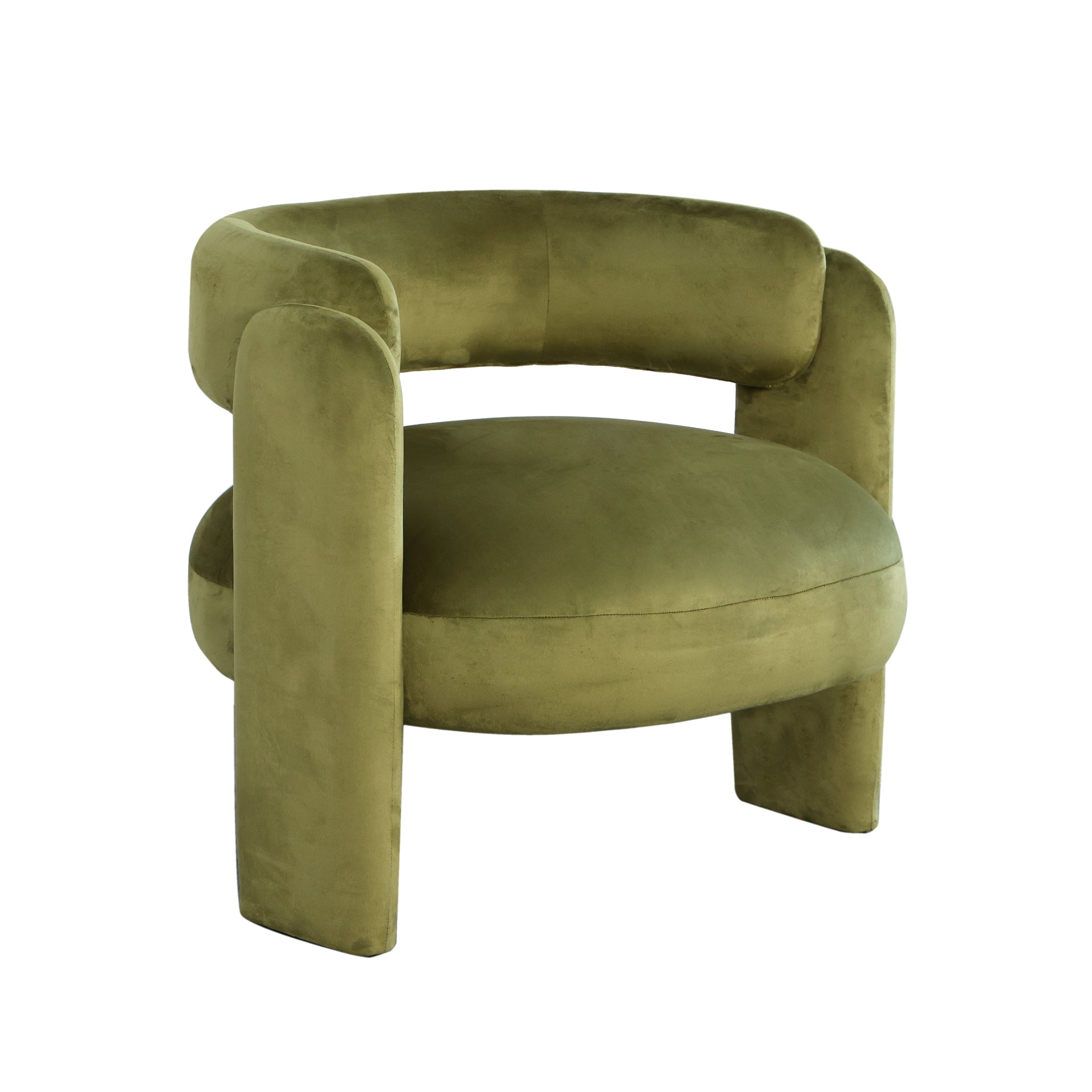 Silla poltrona verde oliva con base de madera - Vilá Decoración - Muebles y decoración en Medellín y Colombia