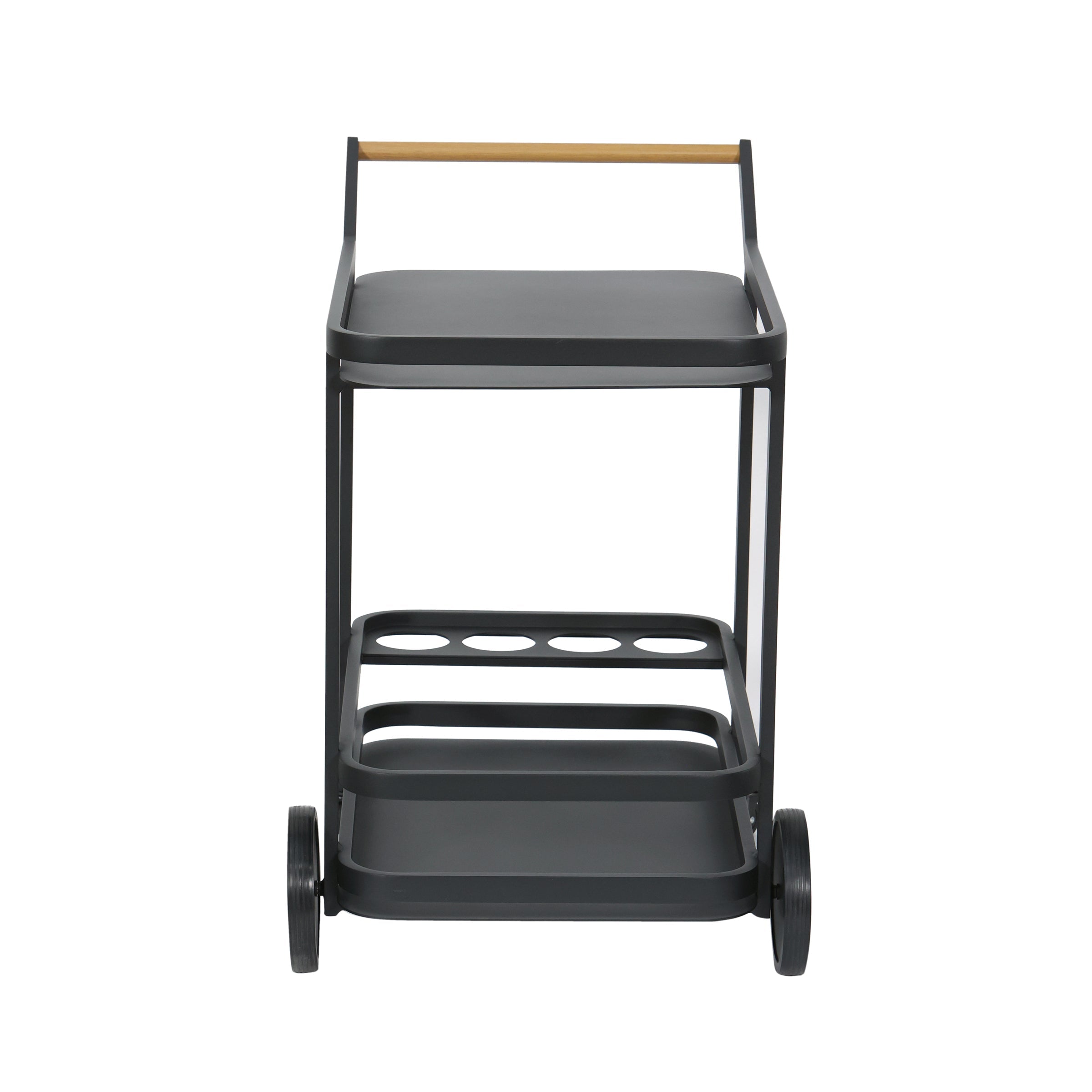 Carro bar negro aluminio con manillar de madera - Vilá Decoración - Muebles y decoración en Medellín y Colombia