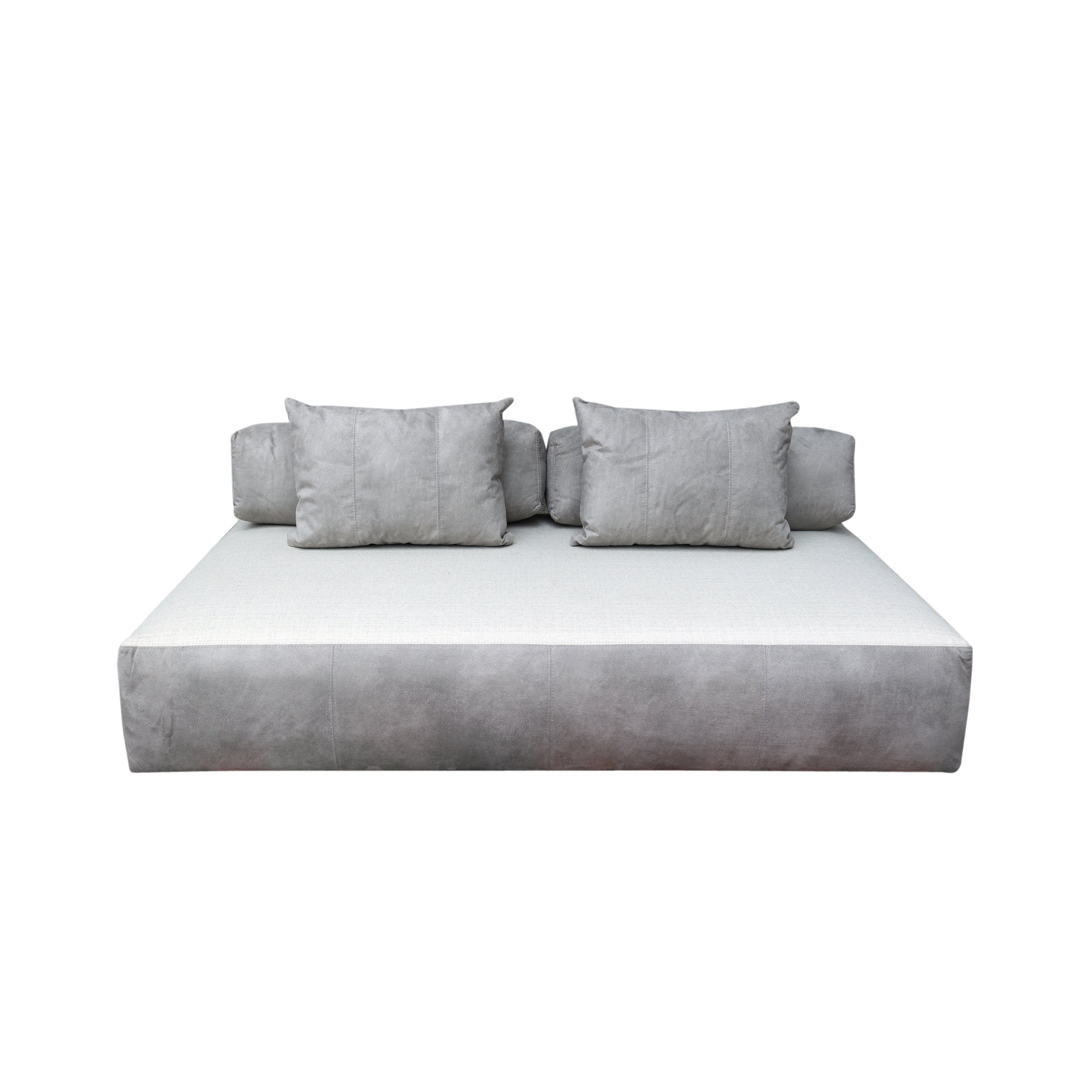 Sofá Elliot moderno con cojines grises, diseño minimalista