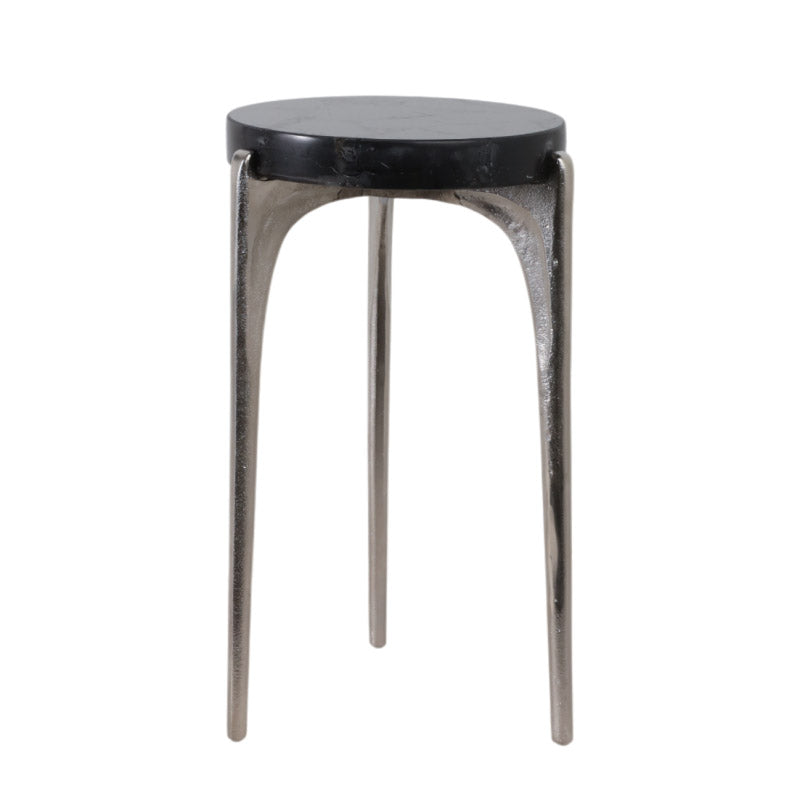 Mesa auxiliar negra circular con patas plateadas - Vilá Decoración - Muebles y decoración en Medellín y Colombia