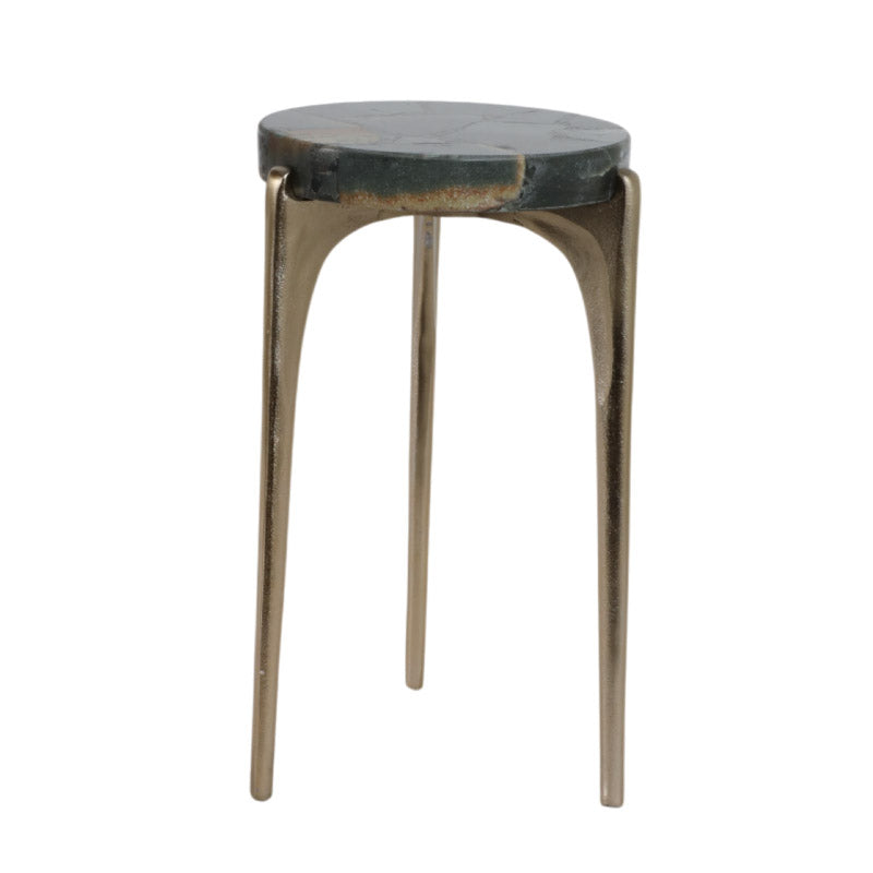 Mesa auxiliar dorada pequeña con piedra oscura - Vilá Decoración - Muebles y decoración en Medellín y Colombia