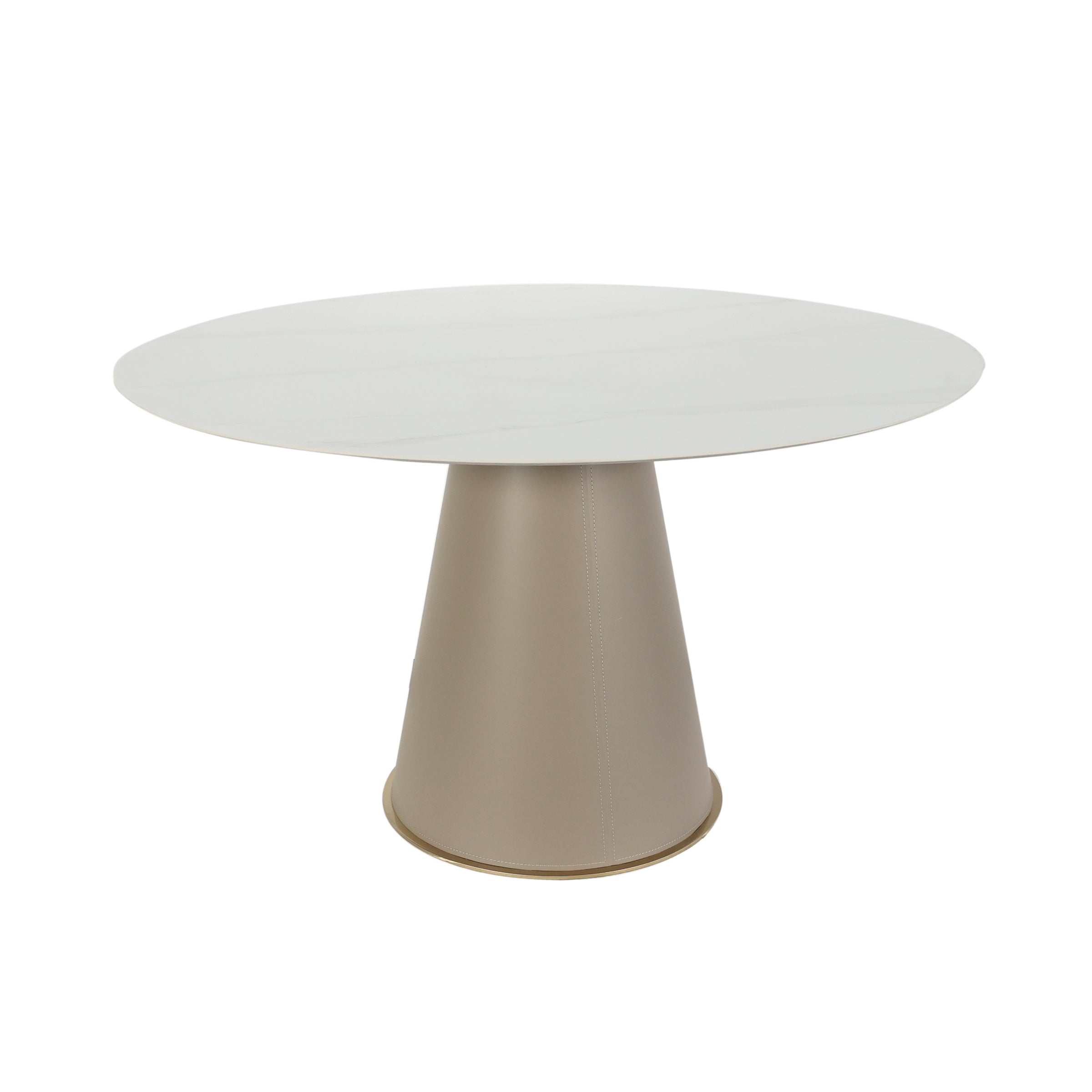 Mesa comedor circular mármol blanco y base beige - Vilá Decoración - Muebles y decoración en Medellín y Colombia