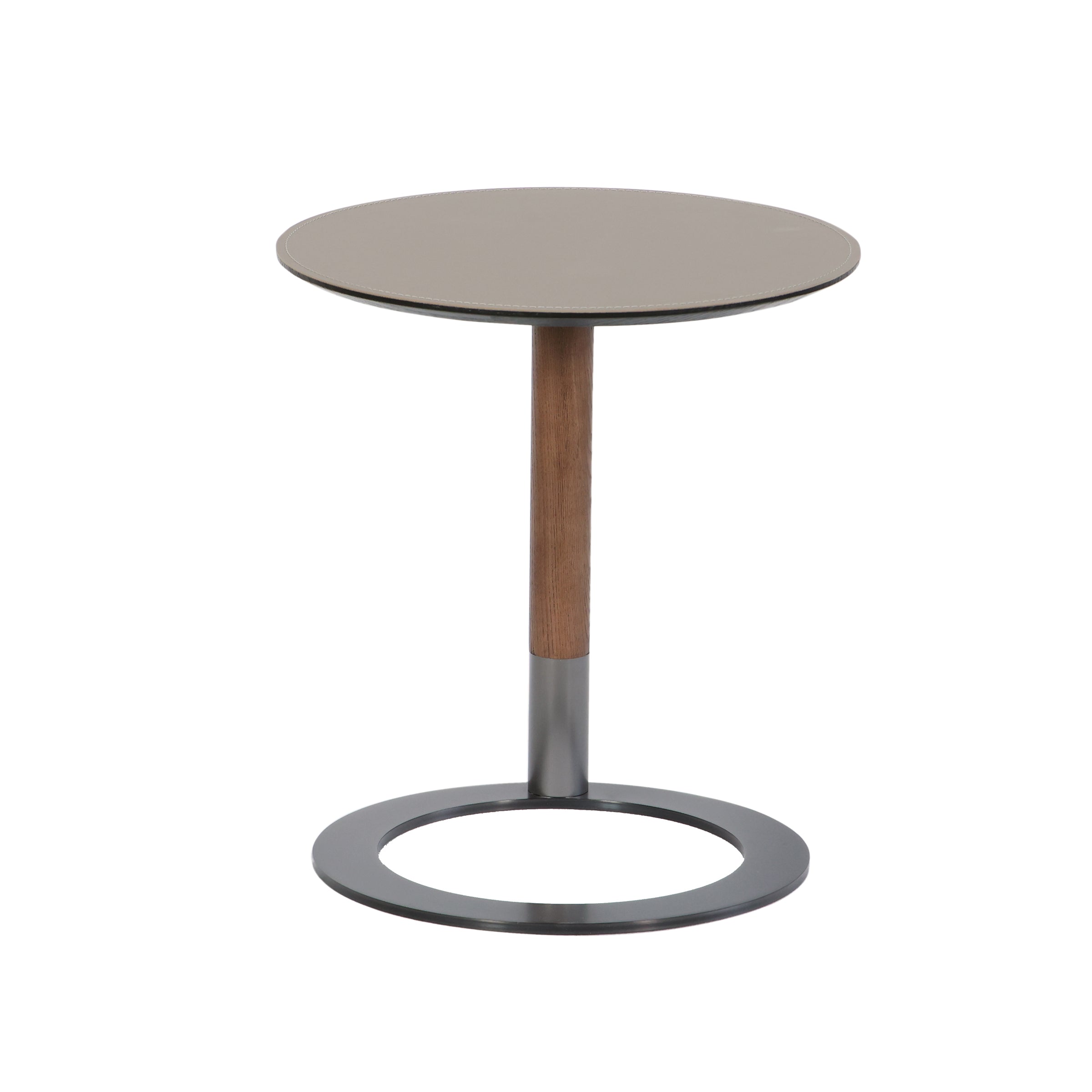 Mesa auxiliar circular gris con base metálica - Vilá Decoración - Muebles y decoración en Medellín y Colombia