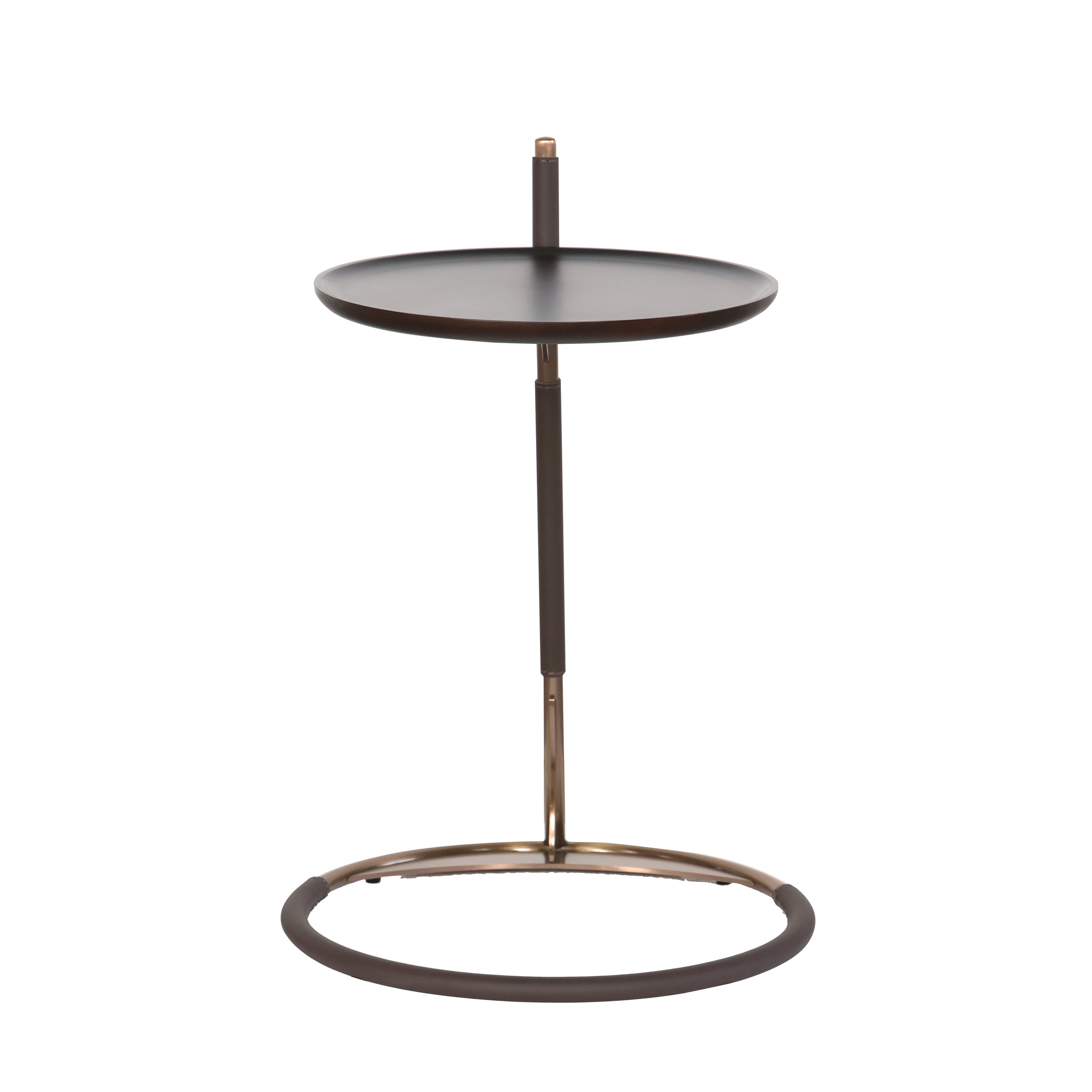 Mesa auxiliar circular oscura con base dorada - Vilá Decoración - Muebles y decoración en Medellín y Colombia