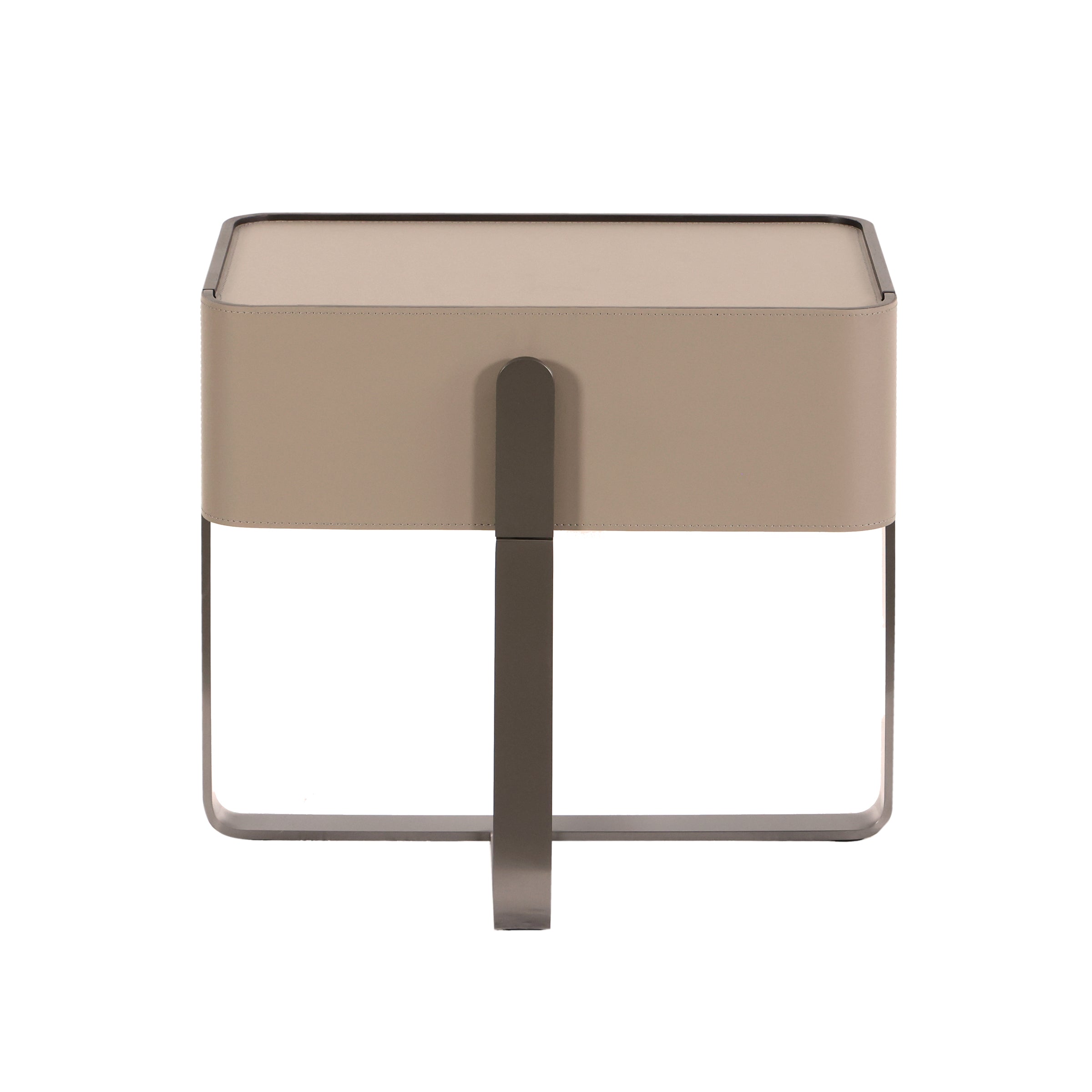 Mesa de noche beige con marco metálico moderno - Vilá Decoración - Muebles y decoración en Medellín y Colombia