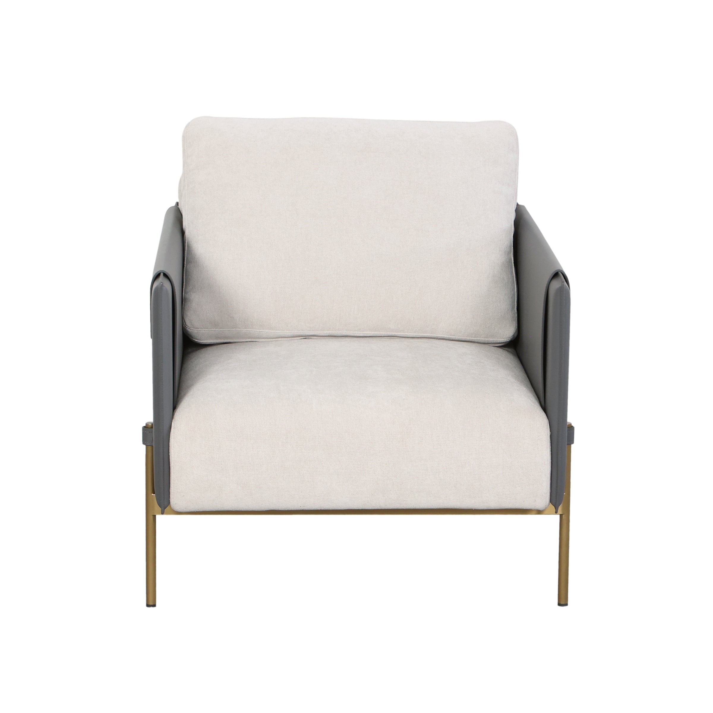 Poltrona beige moderna con base dorada - Vilá Decoración - Muebles y decoración en Medellín y Colombia