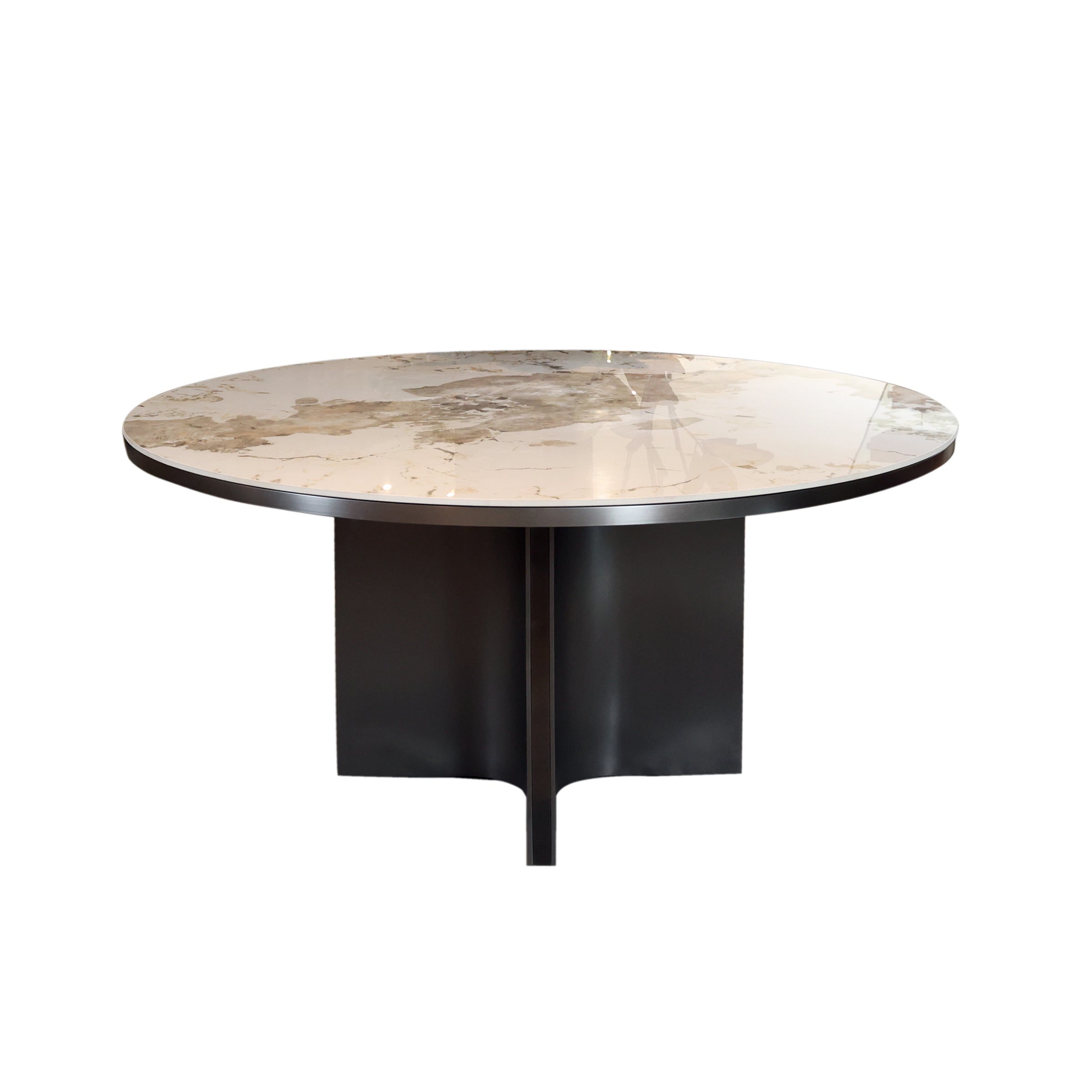 Mesa comedor redonda mármol beige y base negra - Vilá Decoración - Muebles y decoración en Medellín y Colombia