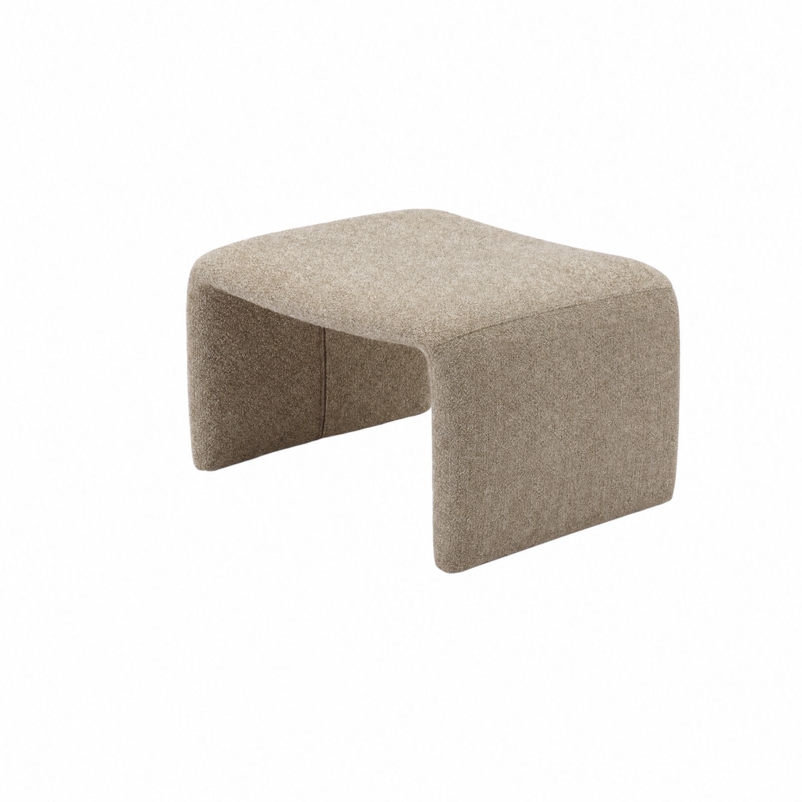 Puff otomán moderno tapizado en tela beige de diseño curvo, ideal para salas de lujo.