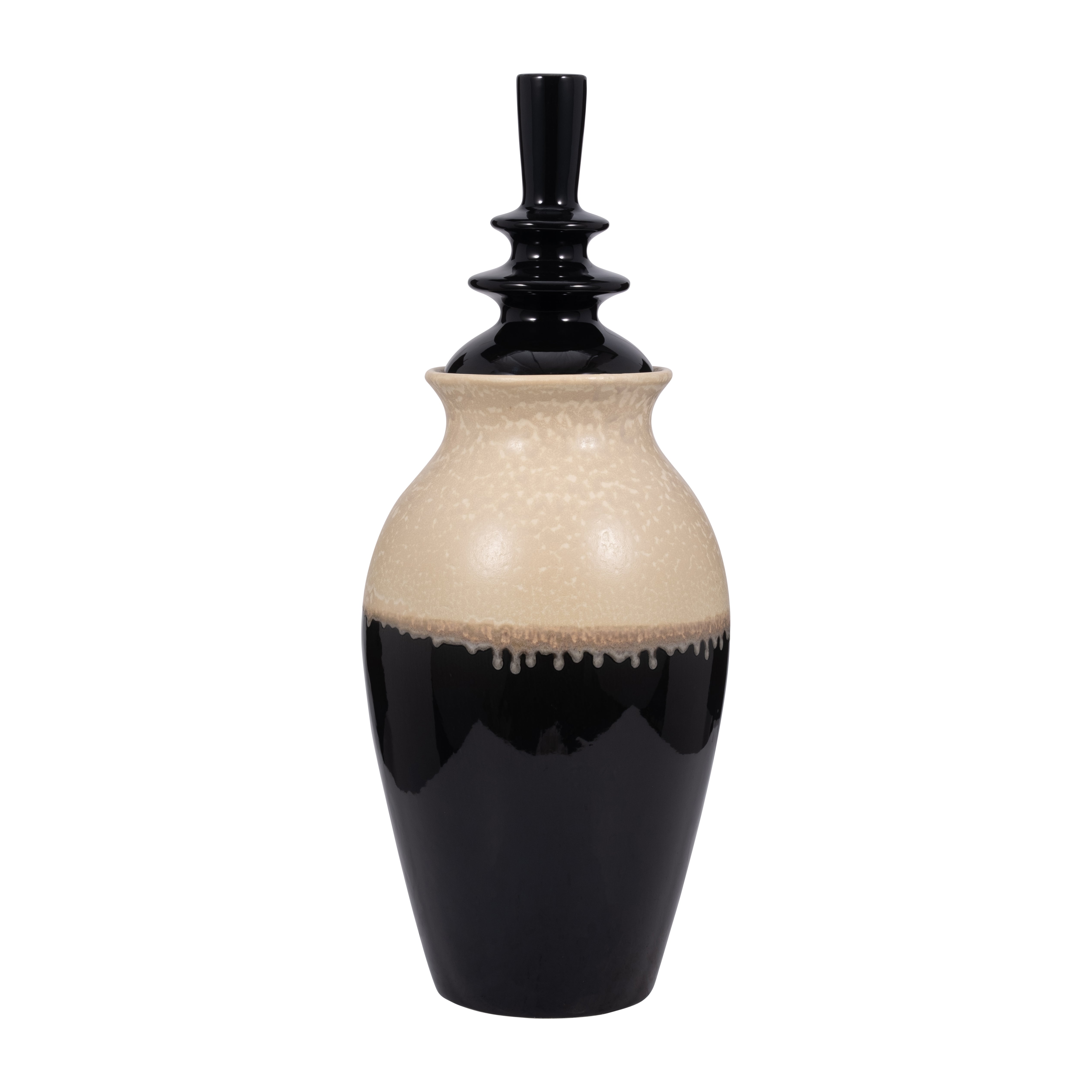 Jarrón decorativo beige y negro para interiores - Vilá Decoración - Muebles y decoración en Medellín y Colombia