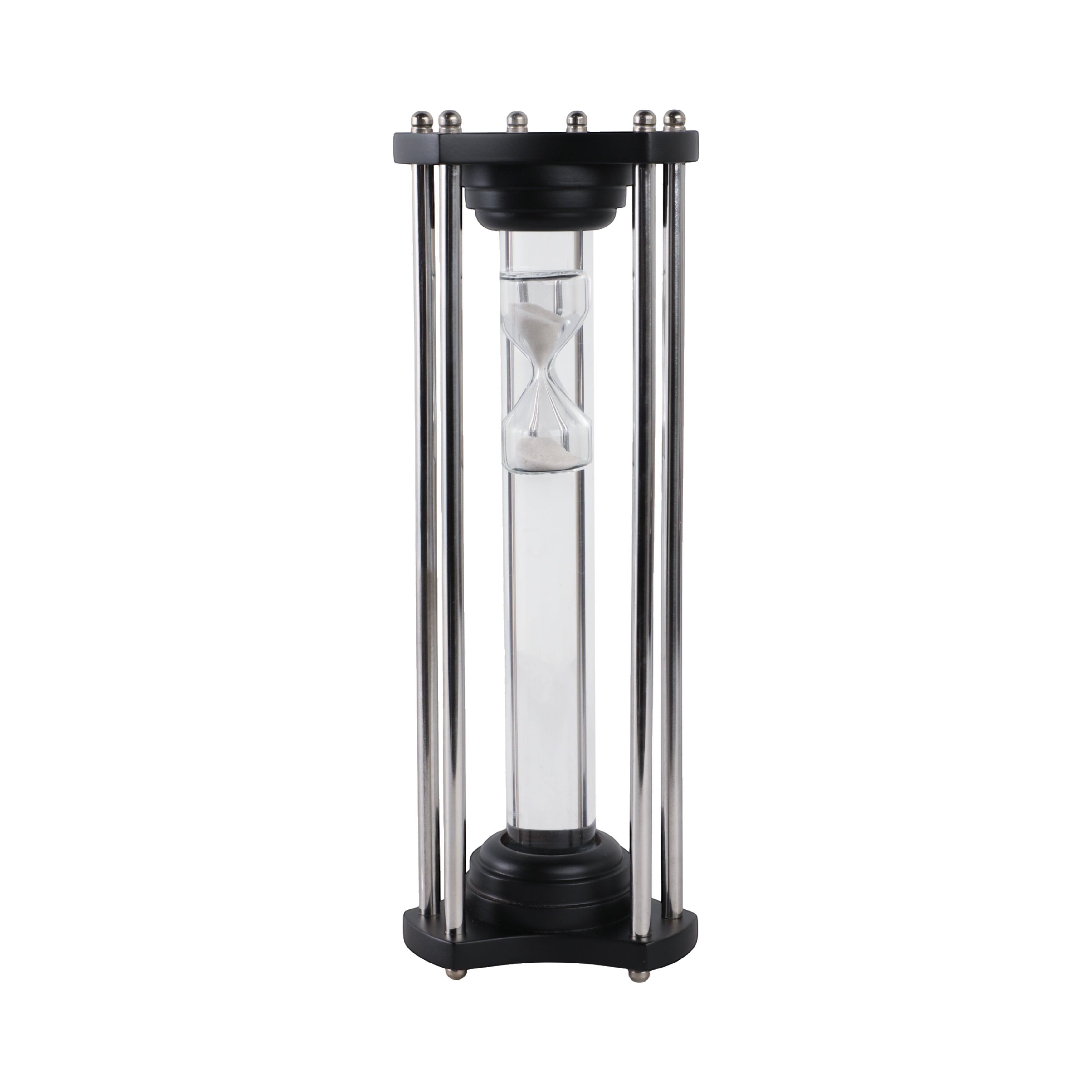 Reloj de arena metálico decorativo con base negra - Vilá Decoración - Muebles y decoración en Medellín y Colombia