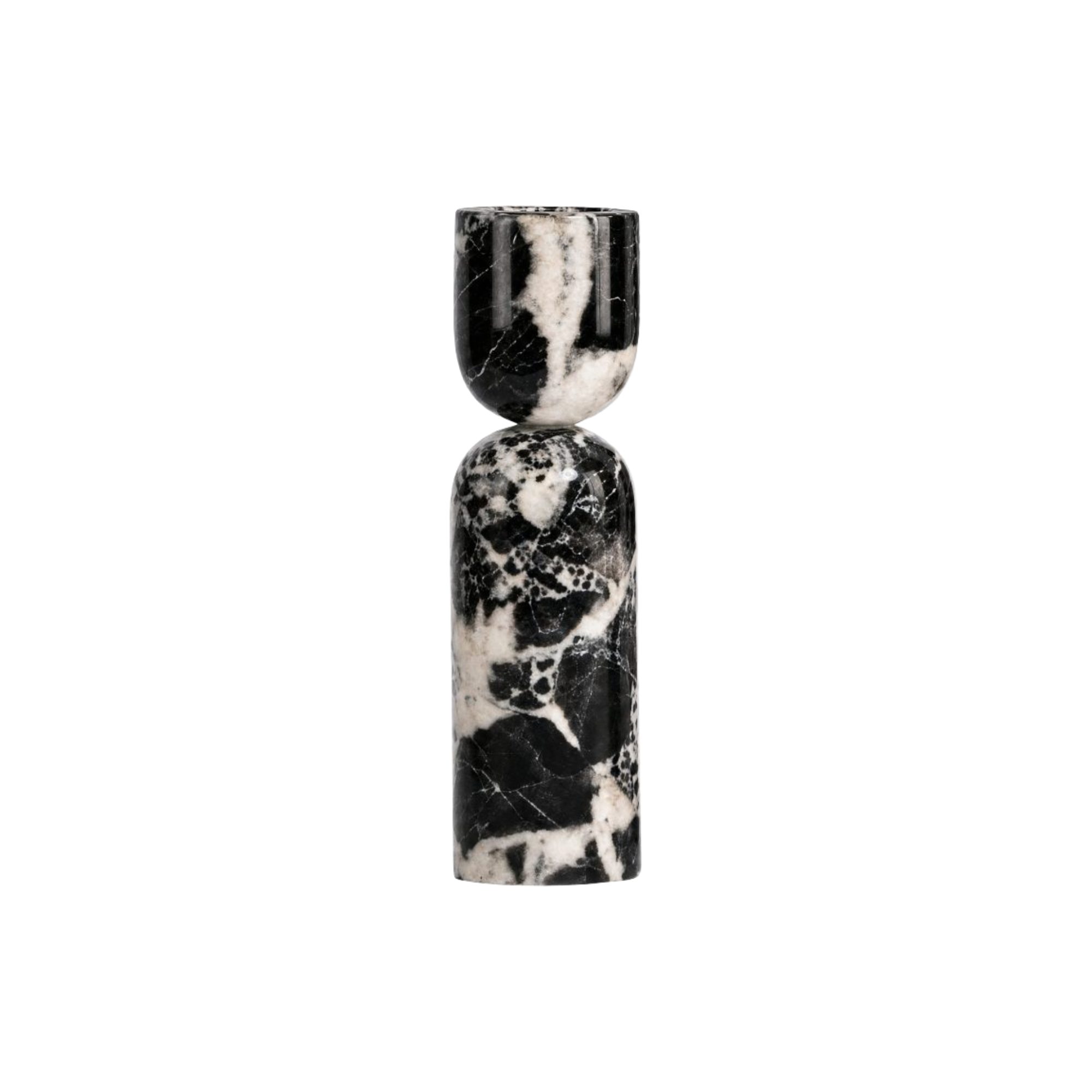 Candelabro mediano de mármol blanco y negro, diseño moderno y elegante para decoración de lujo.