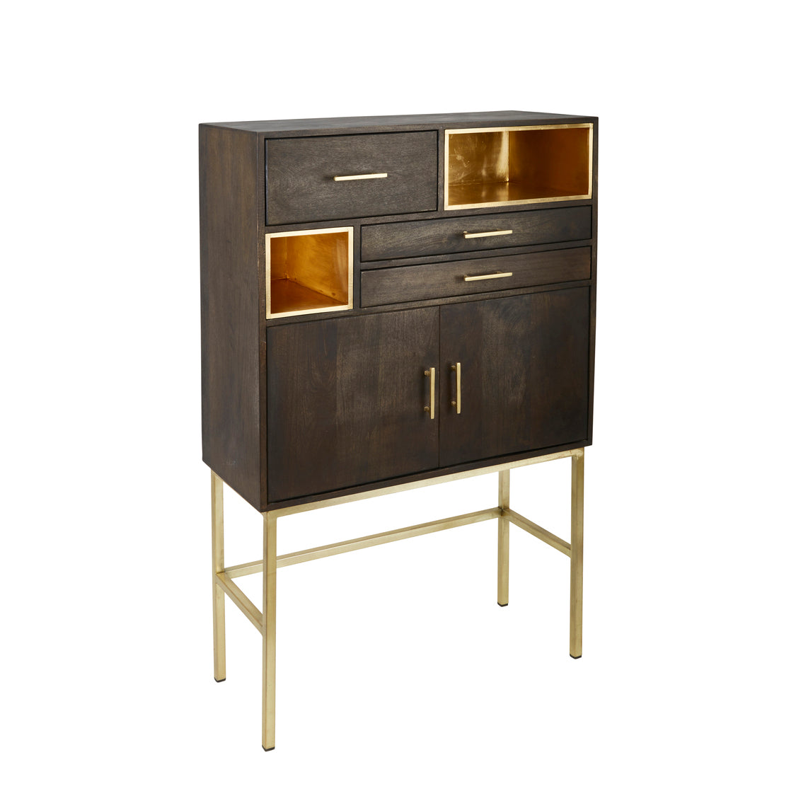 Cajonera alta marrón con detalles dorados - Vilá Decoración - Muebles y decoración en Medellín y Colombia