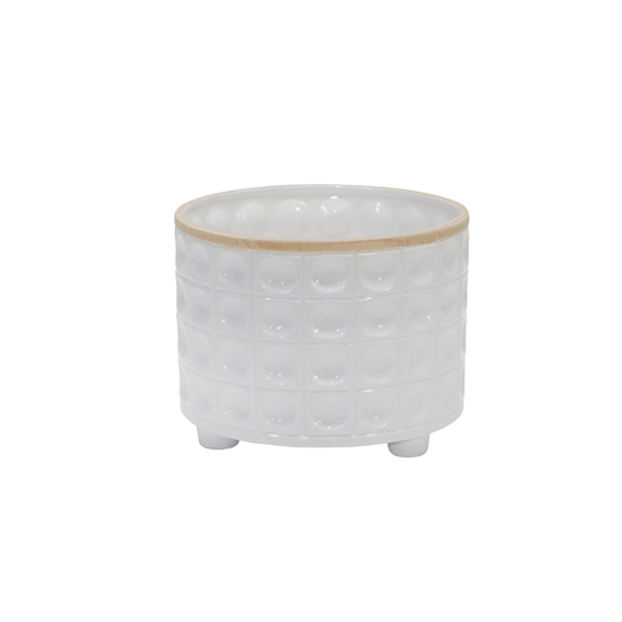 Plantador cerámico blanco pequeño con base de madera - Vilá Decoración - Muebles y decoración en Medellín y Colombia