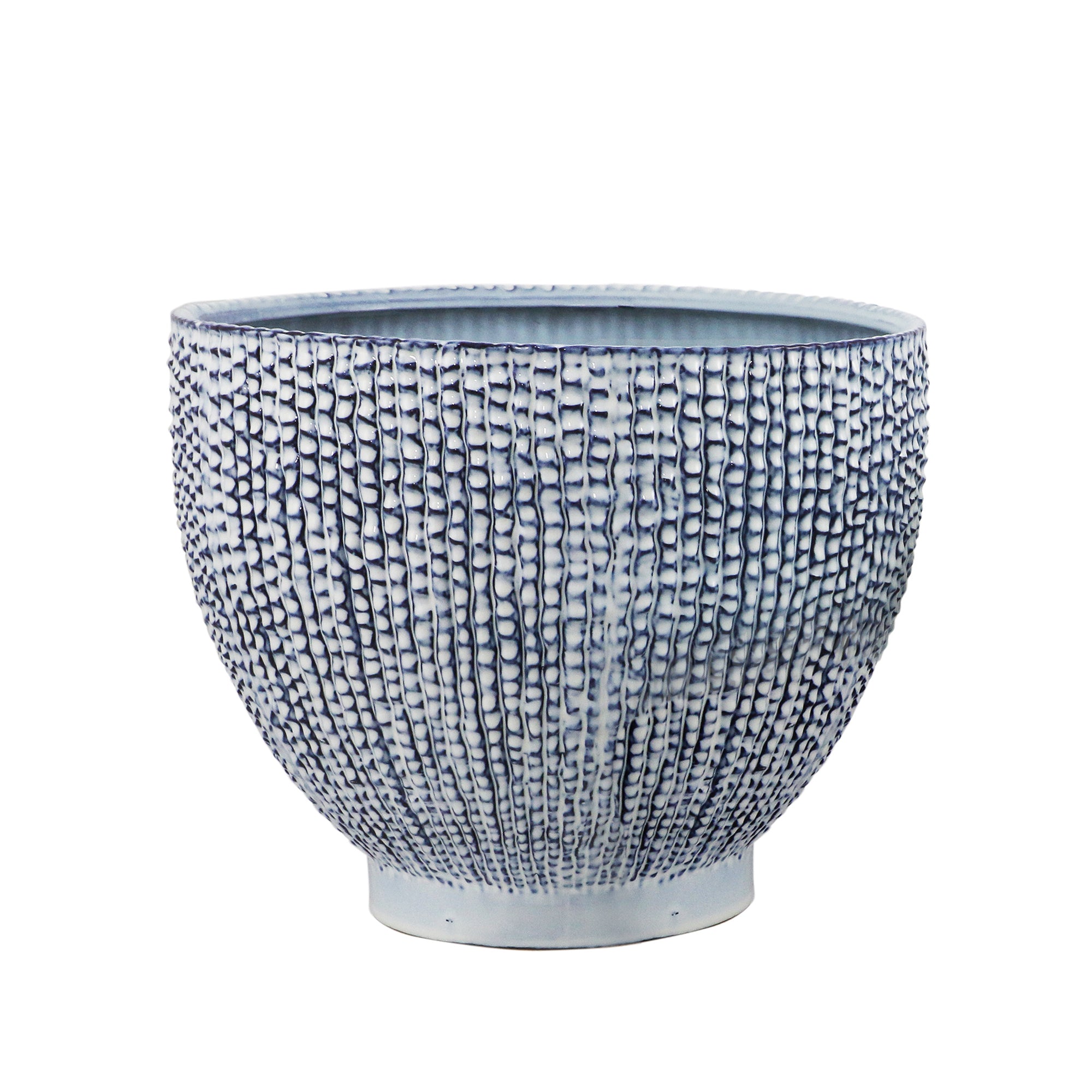 Plantador cerámico texturizado azul grande - Vilá Decoración - Muebles y decoración en Medellín y Colombia