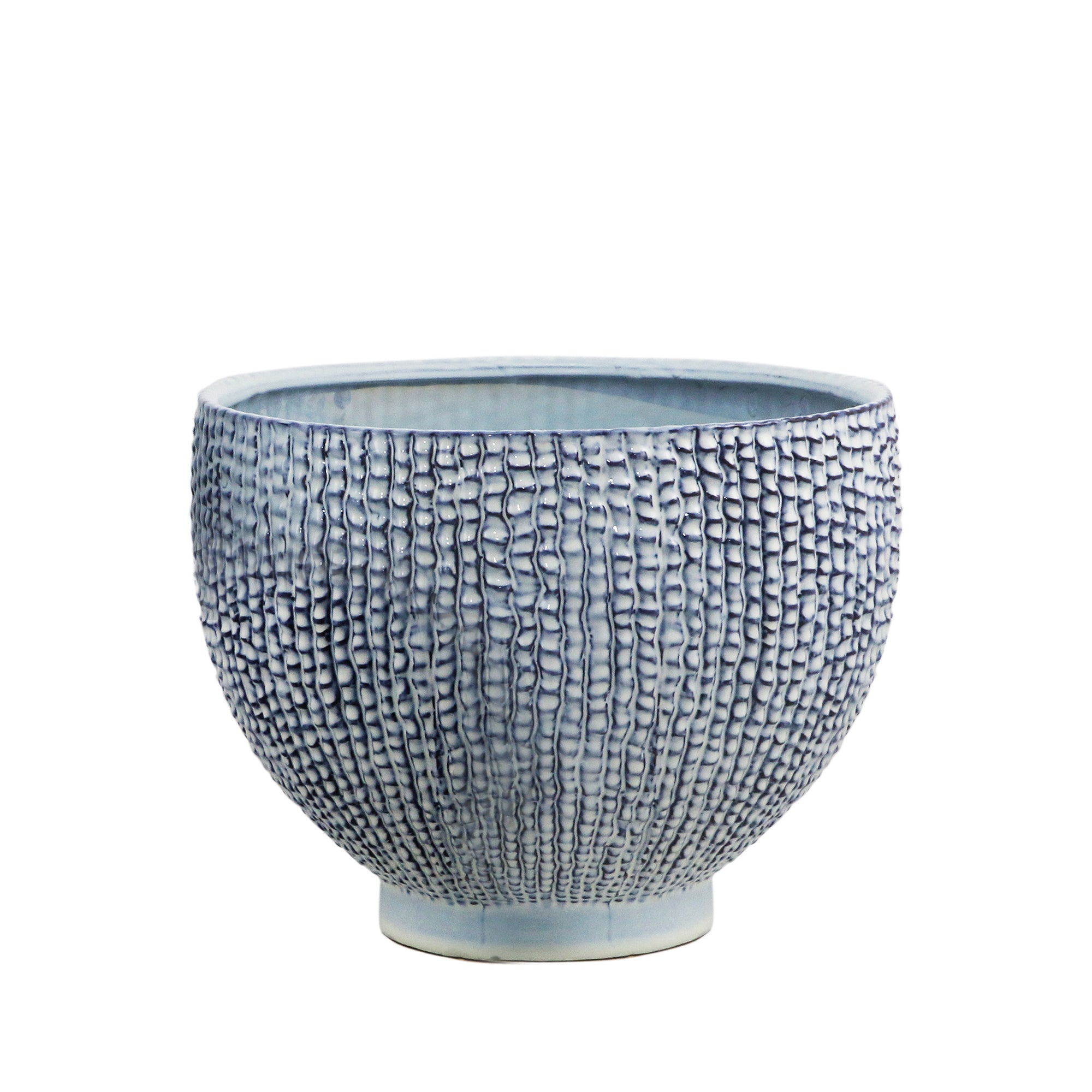 Plantador texturizado mediano azul para plantas - Vilá Decoración - Muebles y decoración en Medellín y Colombia