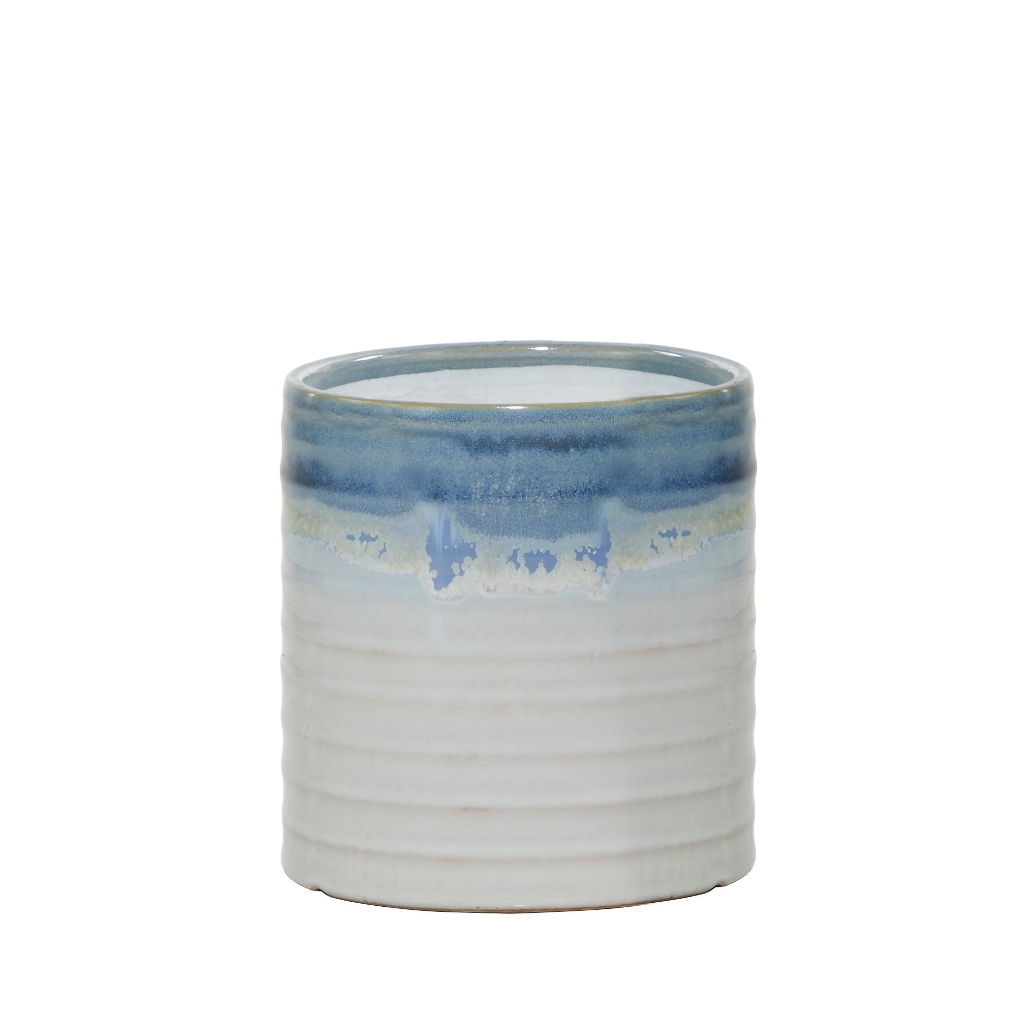 Plantador cerámico blanco y azul mediano para interiores - Vilá Decoración - Muebles y decoración en Medellín y Colombia