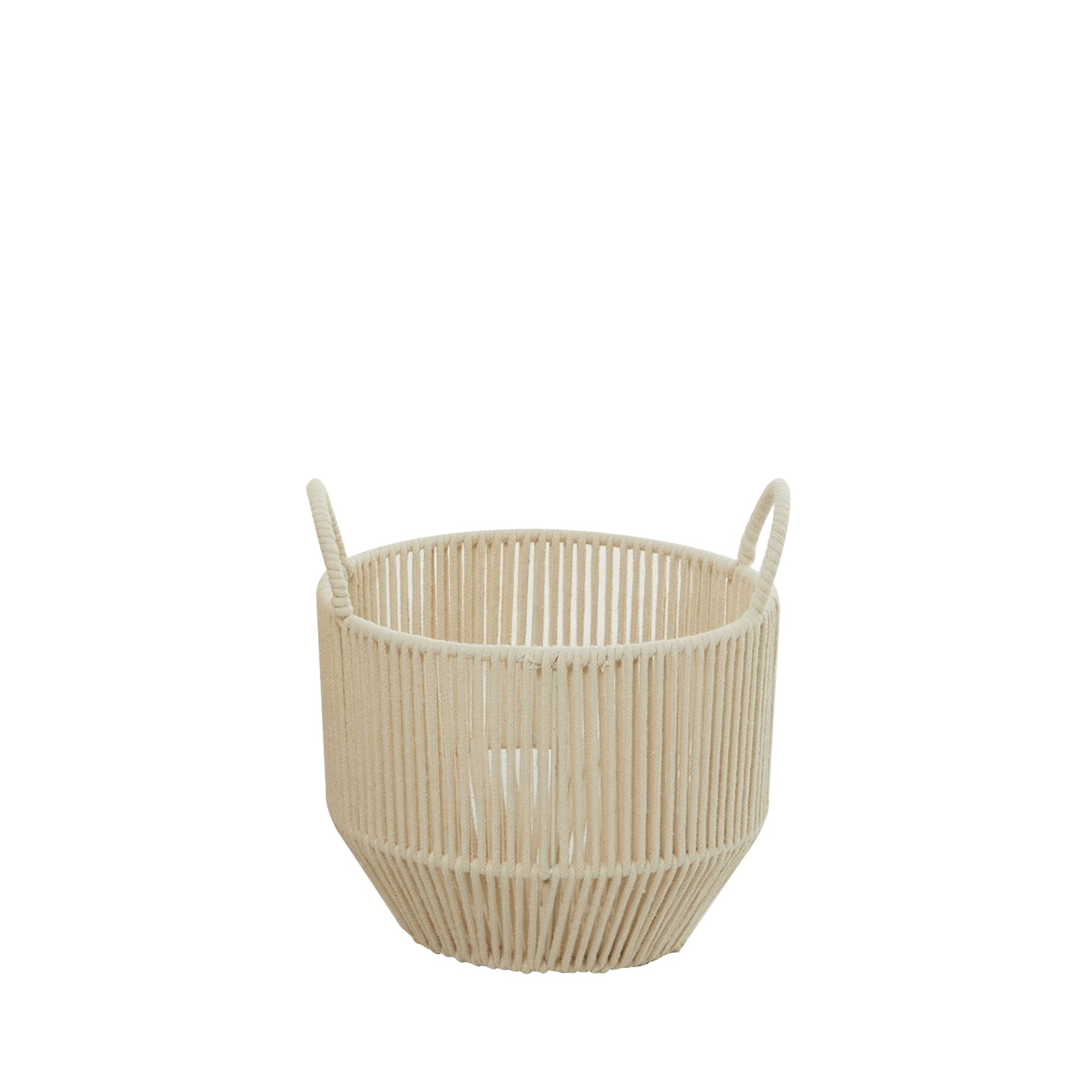 Canasta tejida pequeña beige con asas - Vilá Decoración - Muebles y decoración en Medellín y Colombia
