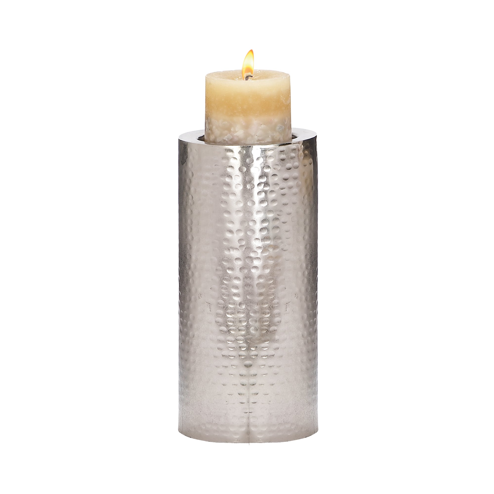 Candelabro cilindrico plateado grande para vela - Vilá Decoración - Muebles y decoración en Medellín y Colombia