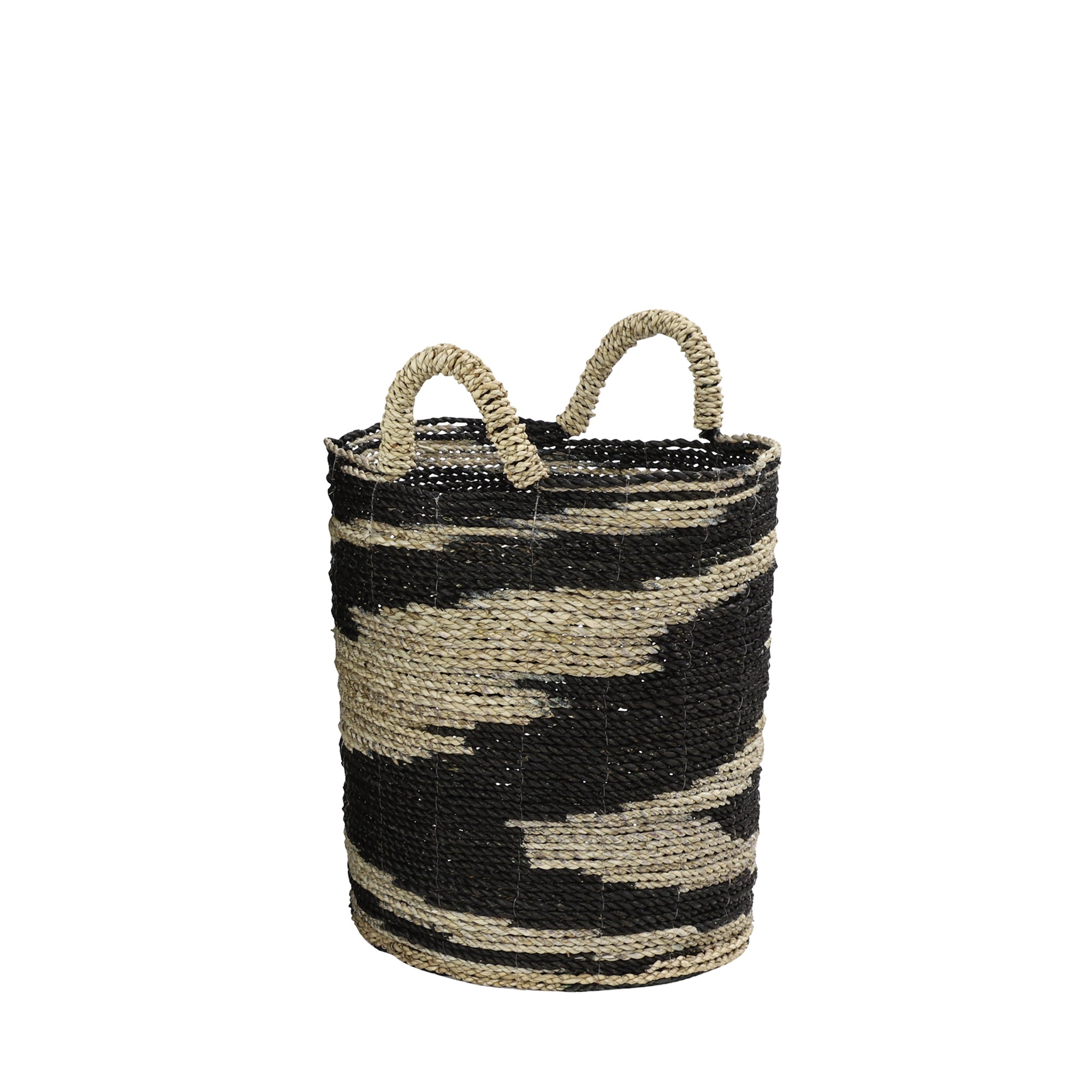 Canasta tejida pequeña negro y beige para hogar - Vilá Decoración - Muebles y decoración en Medellín y Colombia