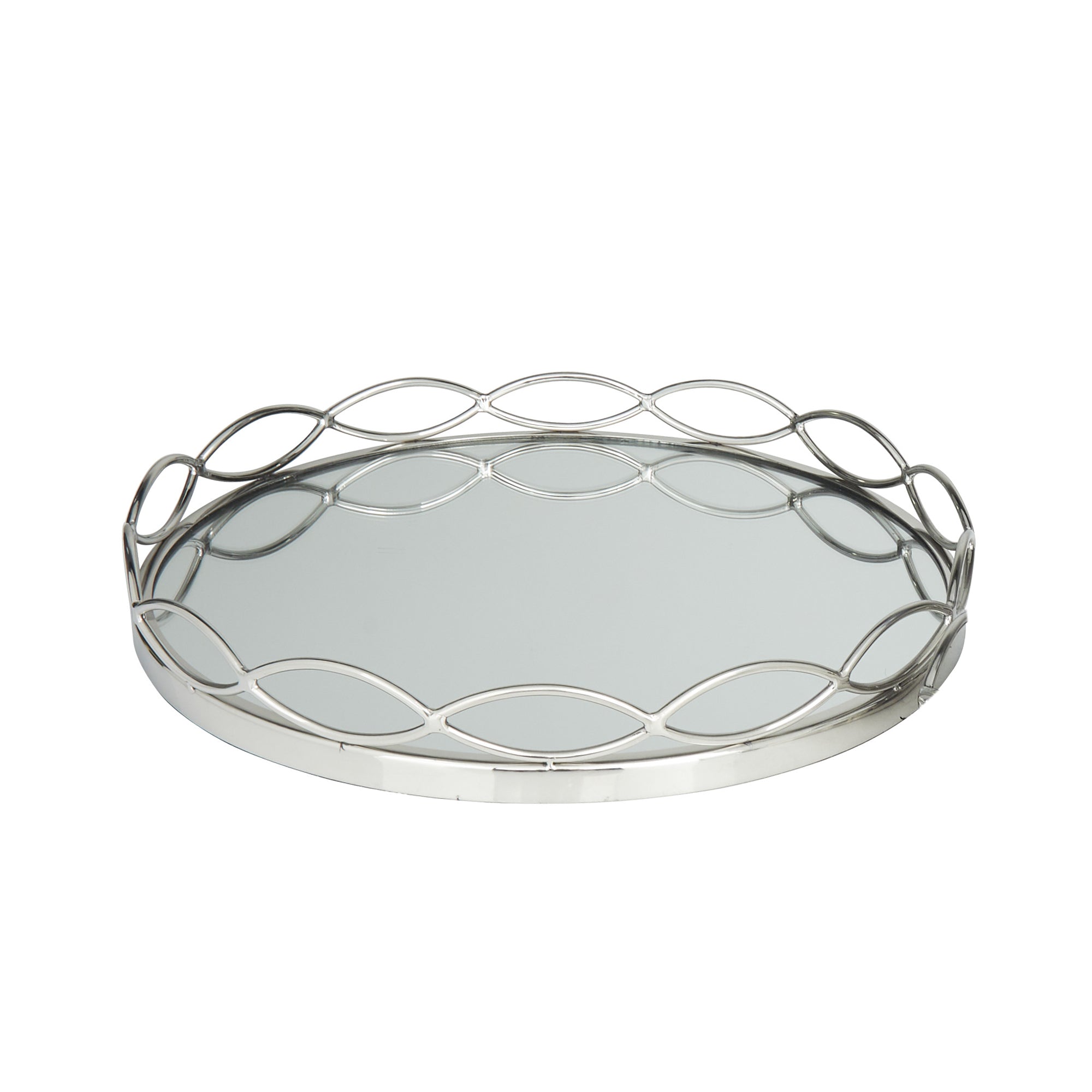 Bandeja metálica circular plateada con espejo - Vilá Decoración - Muebles y decoración en Medellín y Colombia