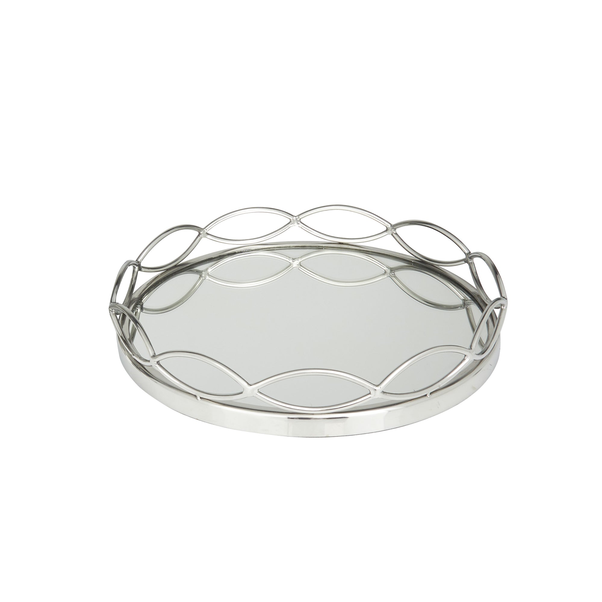 Bandeja circular pequeña metal plateado con espejo - Vilá Decoración - Muebles y decoración en Medellín y Colombia