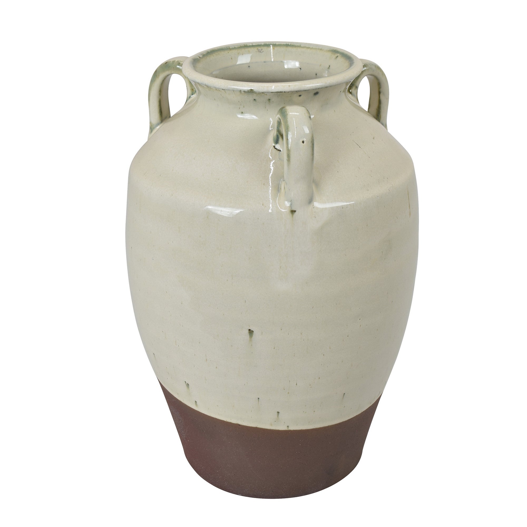 Jarrón cerámico blanco y naranja con asas - Vilá Decoración - Muebles y decoración en Medellín y Colombia