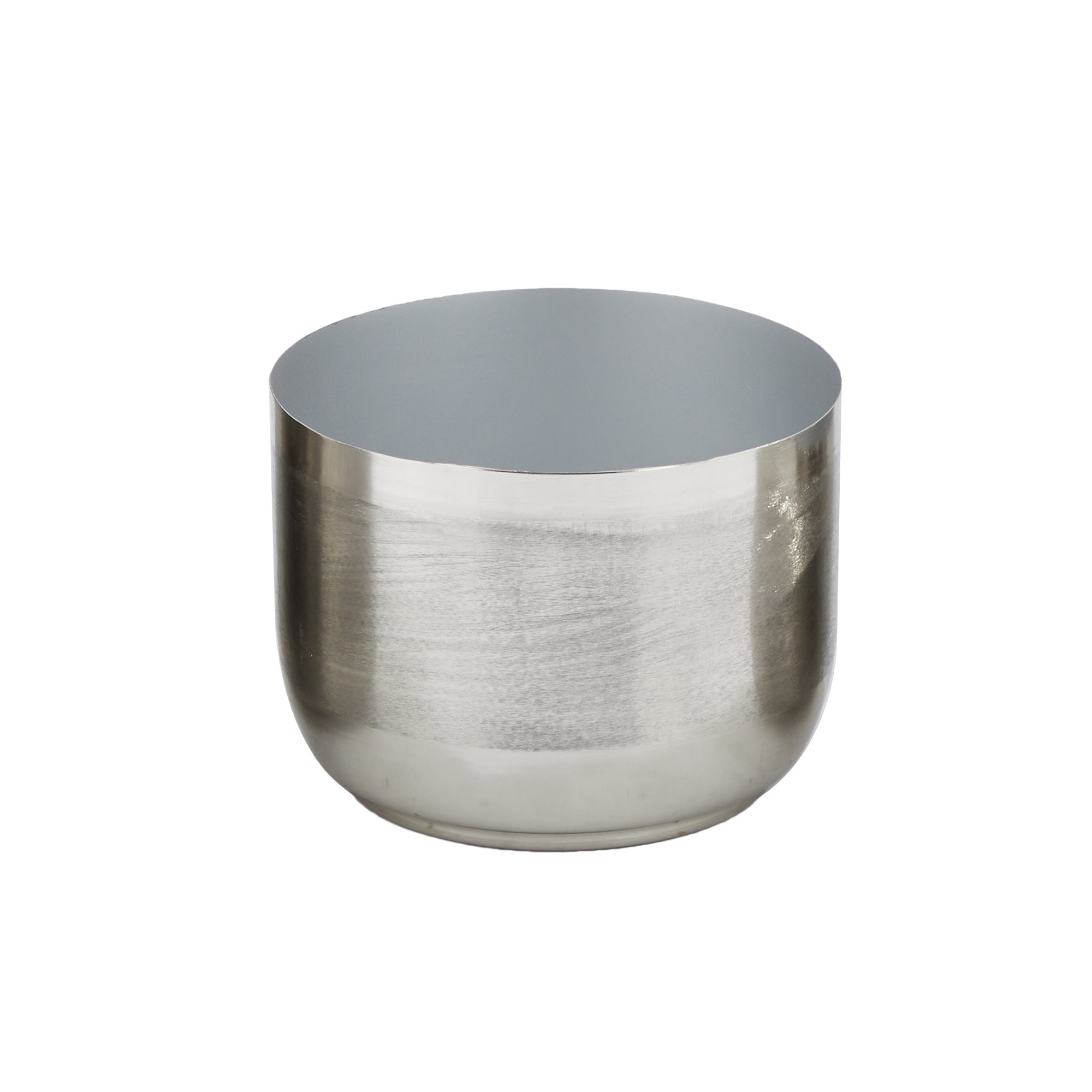 Plantador cilíndrico plateado mediano para plantas - Vilá Decoración - Muebles y decoración en Medellín y Colombia