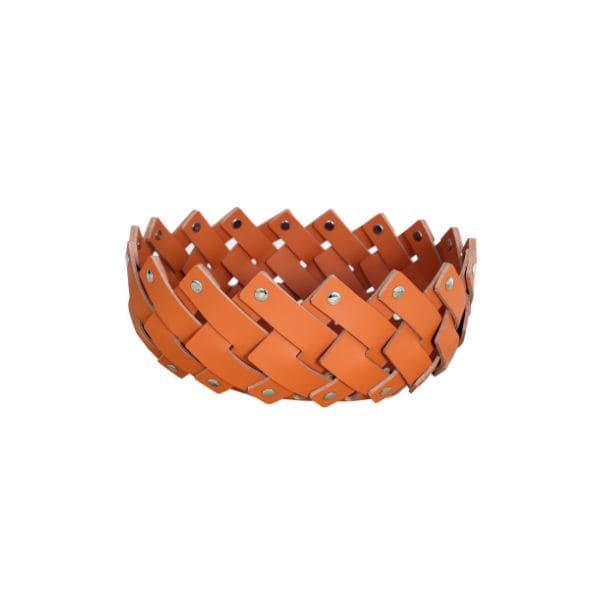 Canasta pequeña tejida de cuero naranja para decoración - Vilá Decoración - Muebles y decoración en Medellín y Colombia