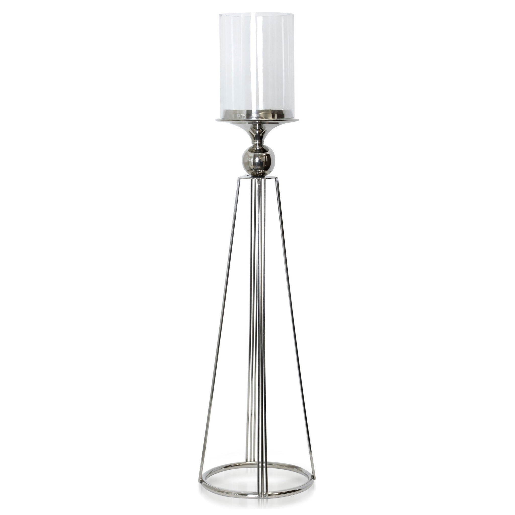 Candelabro de piso plata con soporte de vidrio - Vilá Decoración - Muebles y decoración en Medellín y Colombia