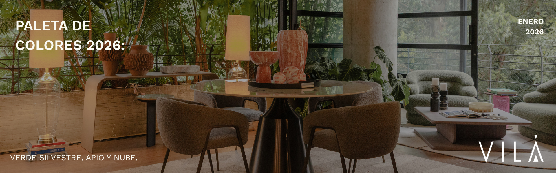 Paleta de colores 2026: Verde Silvestre, Apio y Nube en el diseño de tu hogar