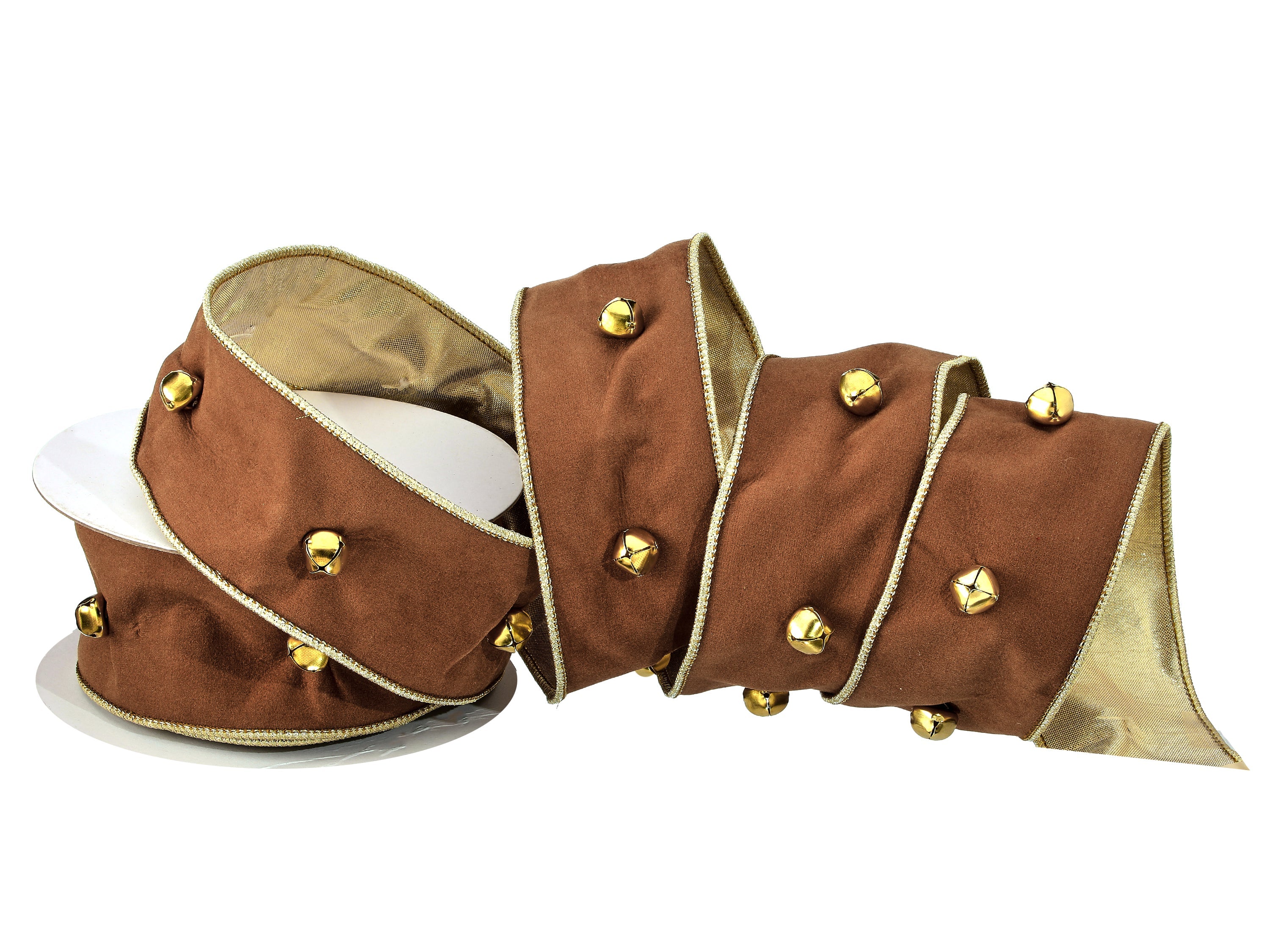 Cinta navideña marrón con cascabeles dorados - Vilá Decoración - Muebles y decoración en Medellín y Colombia