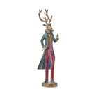Figura de ciervo elegante en traje de época, sosteniendo un reloj de bolsillo, para decoración de