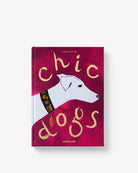 Portada del libro Assouline Chic Dogs en vibrante magenta con ilustración de perro elegante.