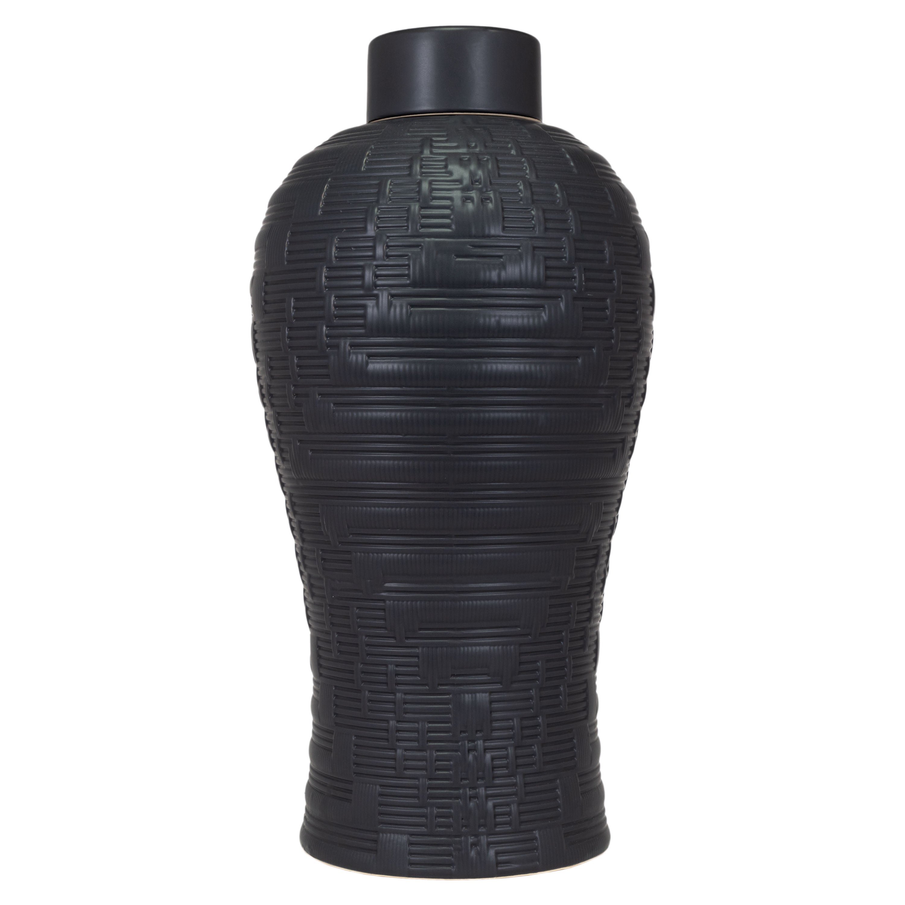 Jarrón decorativo Vilá Decoración de gres en color negro con diseño texturizado.