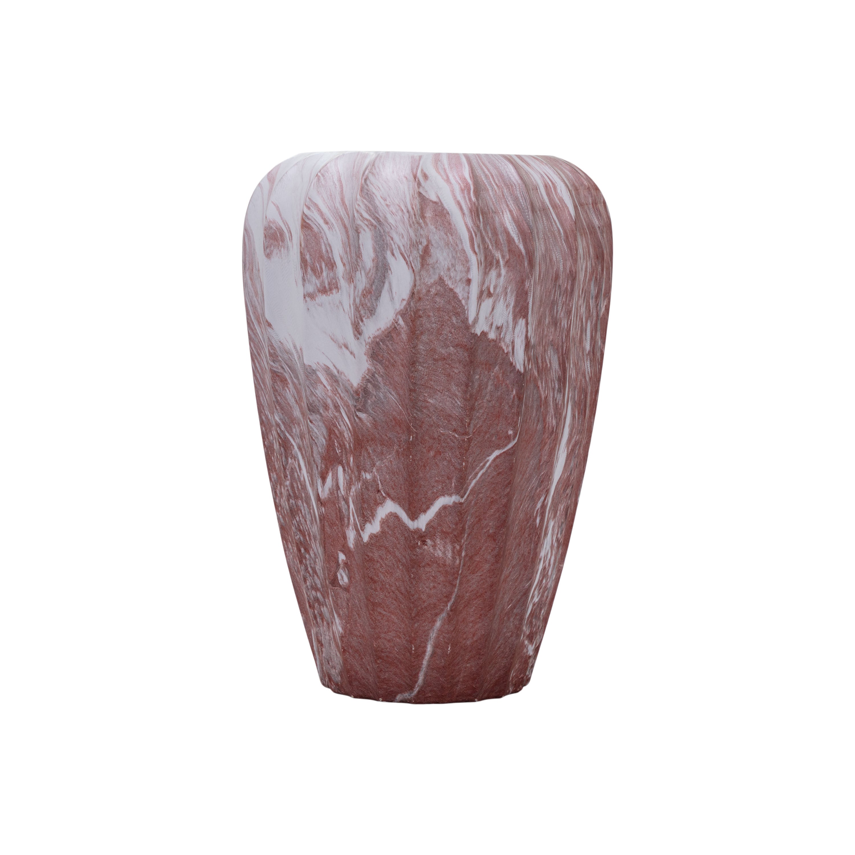 Jarrón de cerámica Vilá Decoración con diseño marmoleado en tonos rojizos y blancos.