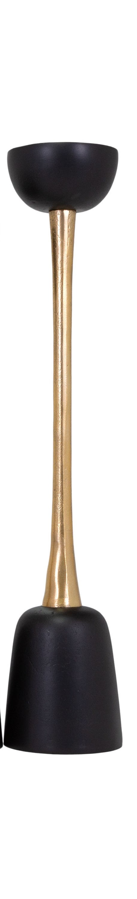 Candelabro Vilá Decoración de aluminio, con base y parte superior en color negro y cuerpo dorado.