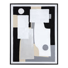 Cuadro de Vilá Decoración con diseño abstracto en lona polyester, colores blanco, negro, gris y beige, con marco de madera.