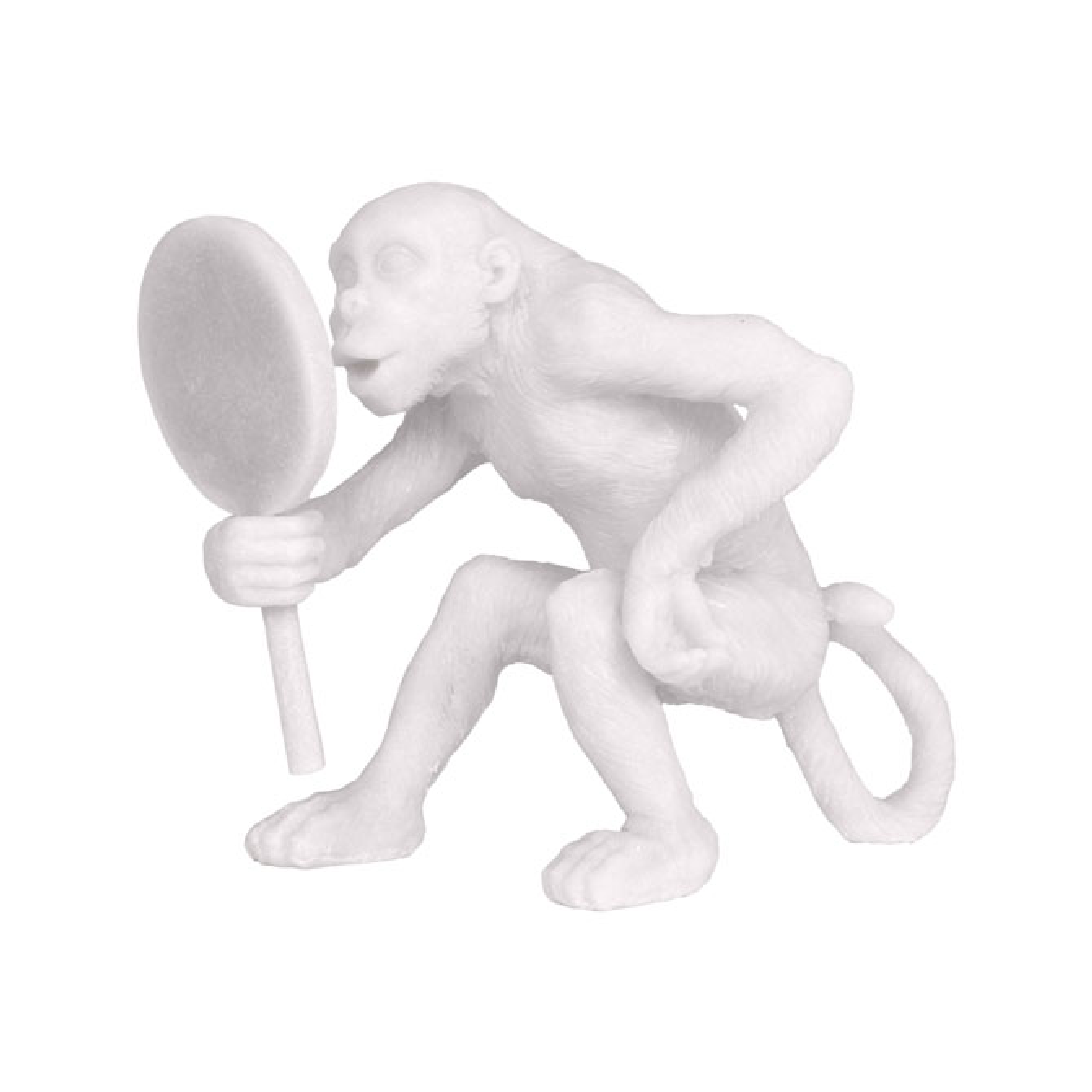 Figura decorativa de mono con espejo de Vilá Decoración, color blanco, hecha de resina.