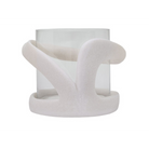 Candelabro de Vilá Decoración con base de poliresina blanca y recipiente de vidrio transparente.