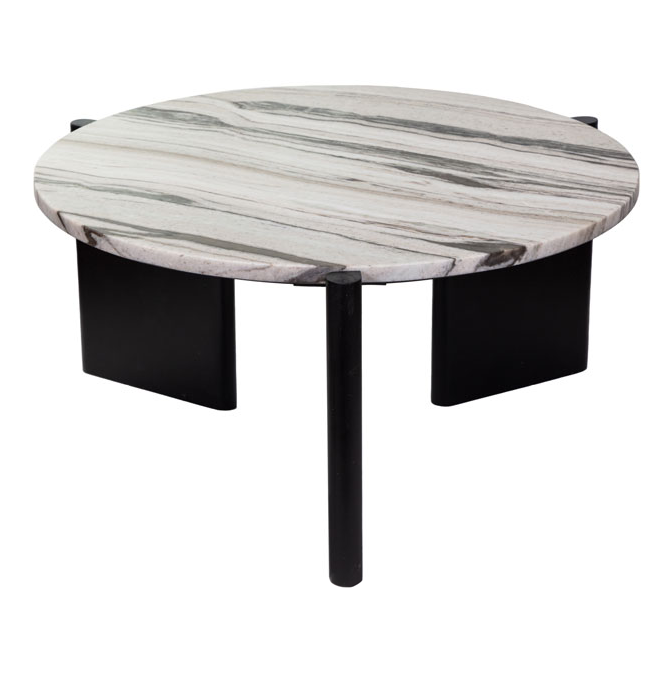 Mesa de centro Vilá Decoración con tapa de mármol y base resistente en color negro.