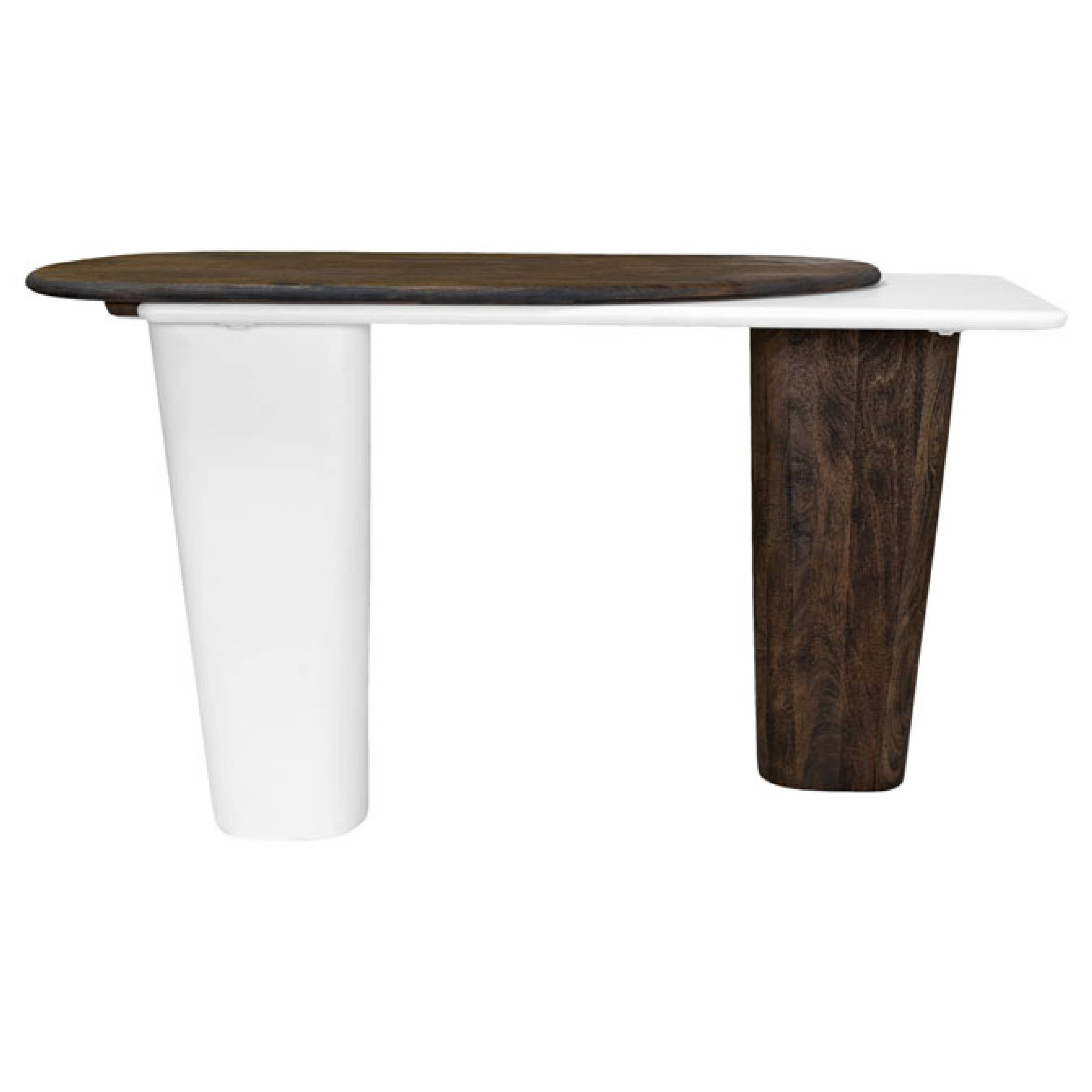 Consola Vilá Decoración con tapa de madera color café y base blanca.