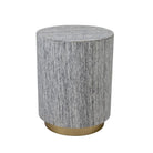 Puff circular gris con base dorada para asiento - Vilá Decoración - Muebles y decoración en Medellín y Colombia